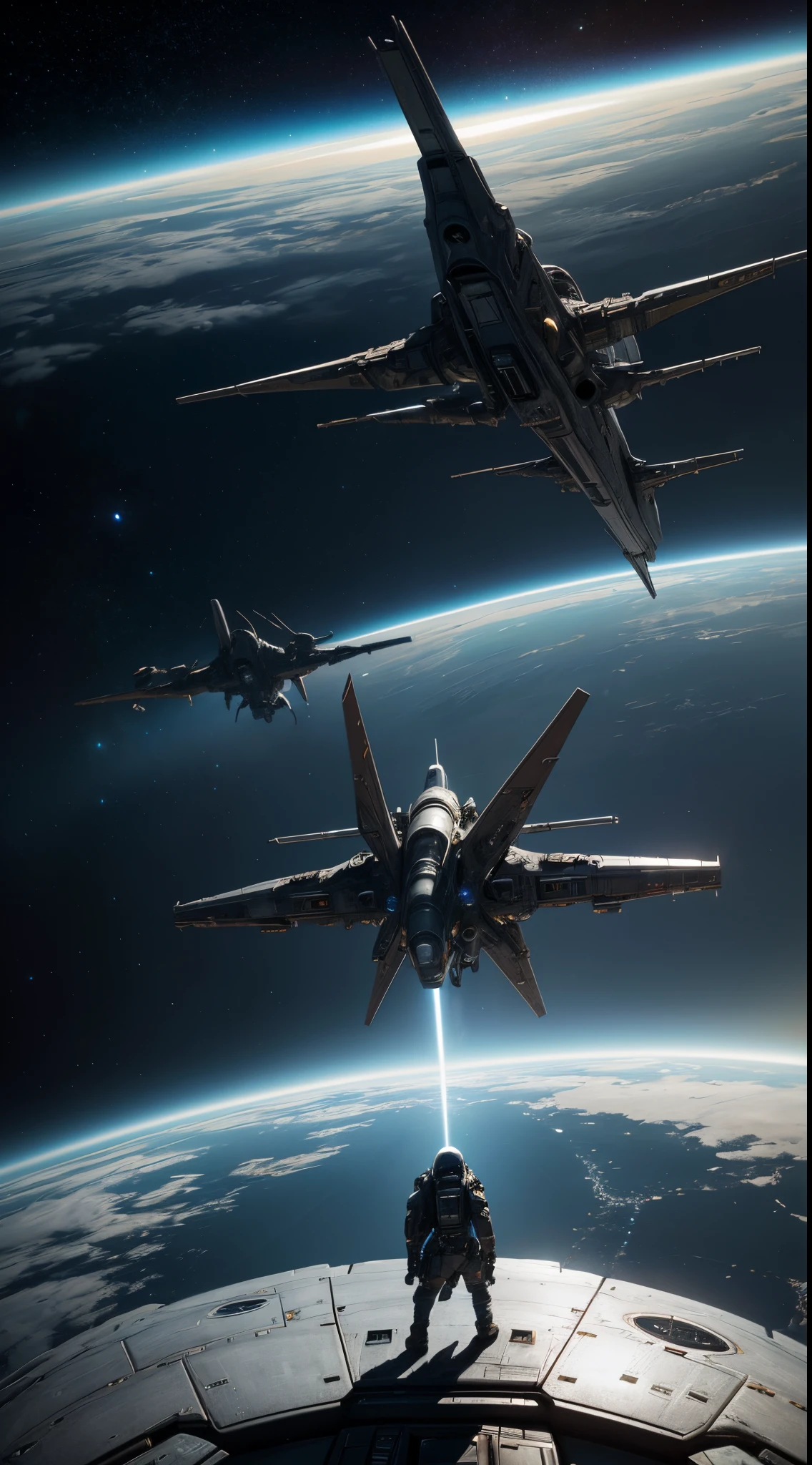 Nave espacial de combate volando NODRIZA, An epic scene of a spaceship, Arte digital de Star Citizen, Space Opera and dystopian style, Combat spacecraft in orbit, Nave espacial de combate SciFi, La nave espacial vuela en la distancia, Nave espacial de guerra en el espacio, Space Sci - Fi, jessica rossier fantasy art, epic beautiful space scifi, naves espaciales volando alrededor, imagen hiper realista render 3D 16K, cinematography lighting, ((very high definition and detail of the pieces))