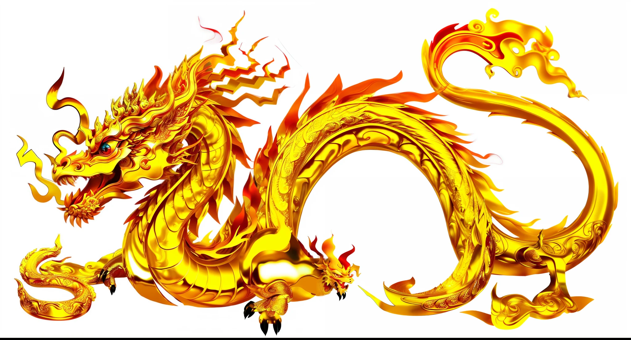 The most profound、Top quality、相片Realism、Surrealism、poster、Very beautiful fire golden Chinese dragon,Realism,3D Rendering,Detailed Details,Exquisite model,3D dynamic sense