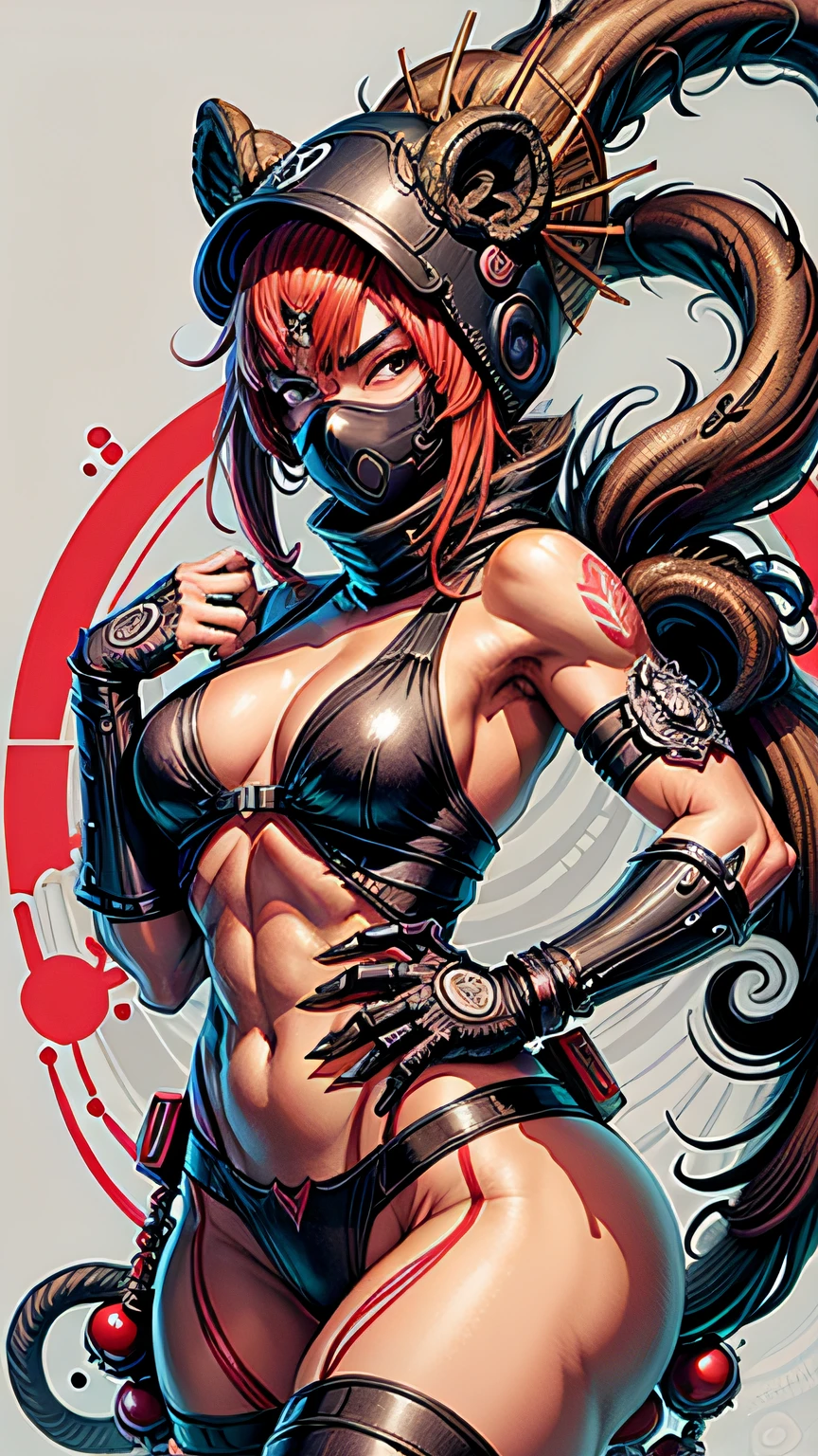 1 girl close with ninja mask style 0mib, illustrator, masterpiece, high quality, 8k, high resolution, high detail, monkey man, monkey king