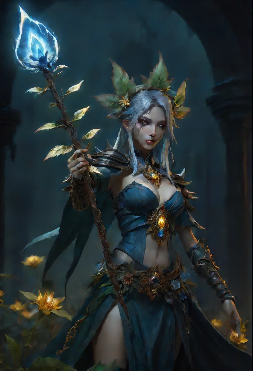 (Lycorisradiata close-up:1.5),Charming flower of the other side,Mysterious Manzhu Shahua,A bloody ghost flower blooming at the gate of hell,Leading the soul to the afterlife,Evil charm,Flirtatious,uncanny,Magic Sword,Legendary magic sword,Glory Magic Sword,Alloy iron flower,Alloy vines surround the magic sword,There are iron flowers on the sword,heavy metal style,metal art,flower made of iron,iron leaf,Full metallic luster,Metal texture in the post-industrial era,Crafts made from twisted alloy wire,gold flowers,Iron flower,Silver flower,metal tree branch,a crystal pendant,Emerald inlay,well-built,Perfect craftsmanship,Magic lightning background,blue lightning,There are fairies, dark flower shaman, dark fantasy concept art, bloodborne concept art, Feiyu looking for flowers, Diablo digital concept art, dark fantasy art style, Dark flowers, 🌺 CG Society, bloodborne art,