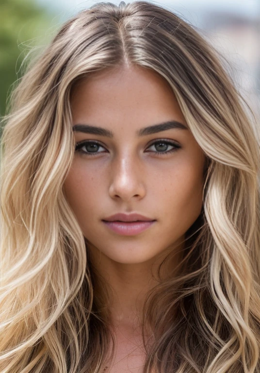 candid dark backside 3/4 face portrait photo of a beautiful 25 years european woman, (extra long wavy blonde hair blown in the wind), outside, Award - winning photograph, Masterpiece, 8k, ultra high res, hyper detailed, perfect flawless face, rule of thirds, Realistic Perfect eyes and pupils, Perfect full lips, upturned nose, highly detailed shining hair, ((detailed facial features)), (finely detailed skin), tanned skin, skin pores, skin blemishes, realistic skin texture, intricate details, photorealism, hyperrealism, ultra realistic, lifelike textures, neutral colors, cinematic lighting, dramatic lighting, backlight on hair, sharp focus, wide angle, film grain, dslr, raw photo,