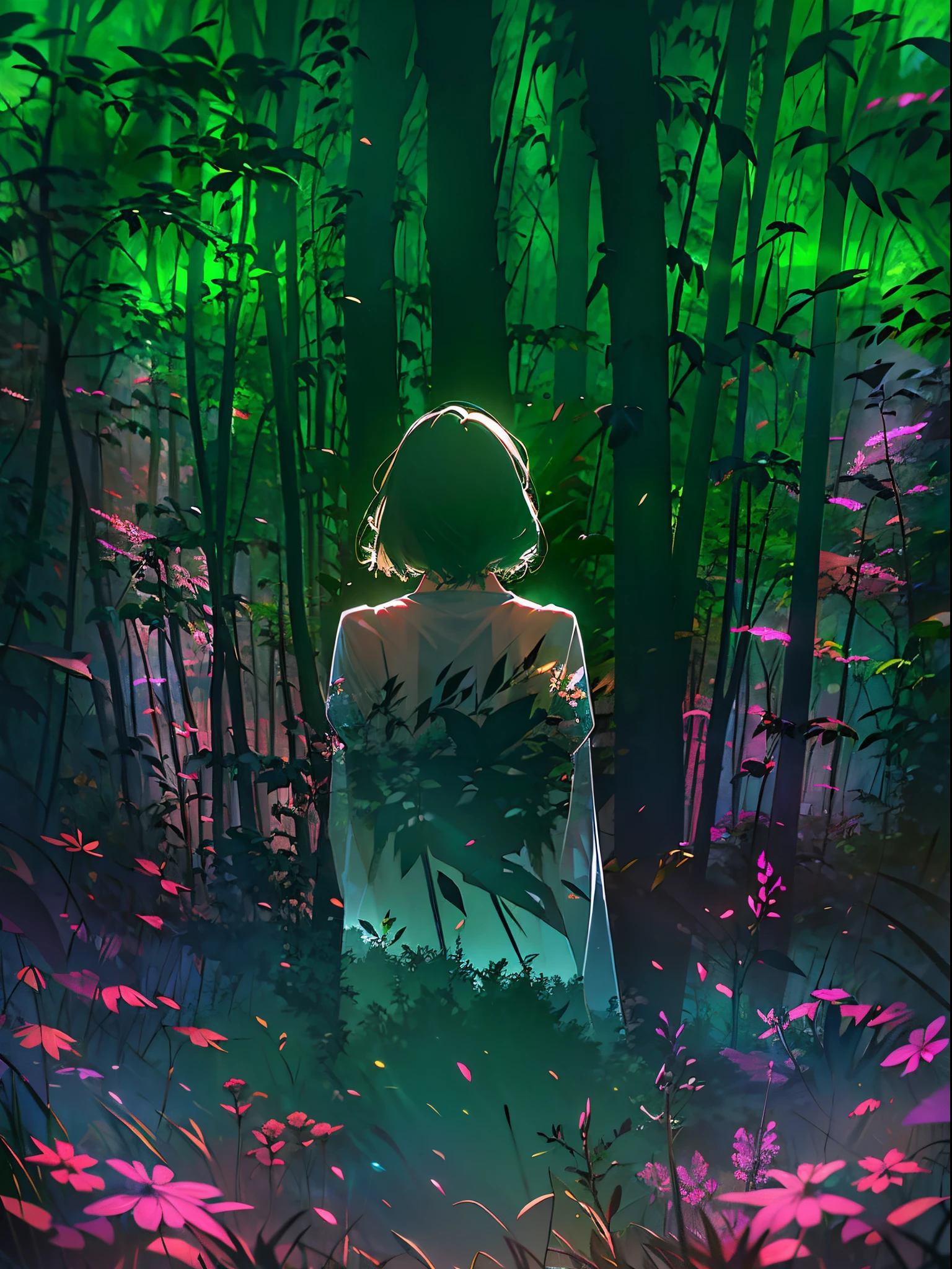 Doubleexposure，Oliver Morris double exposure photography style，woman silhouette，woods at dusk，of a real，フォトリアリスティック，High definition，8K分辨率，Masterpiece--ar 1:1  --niji 5 --s 2