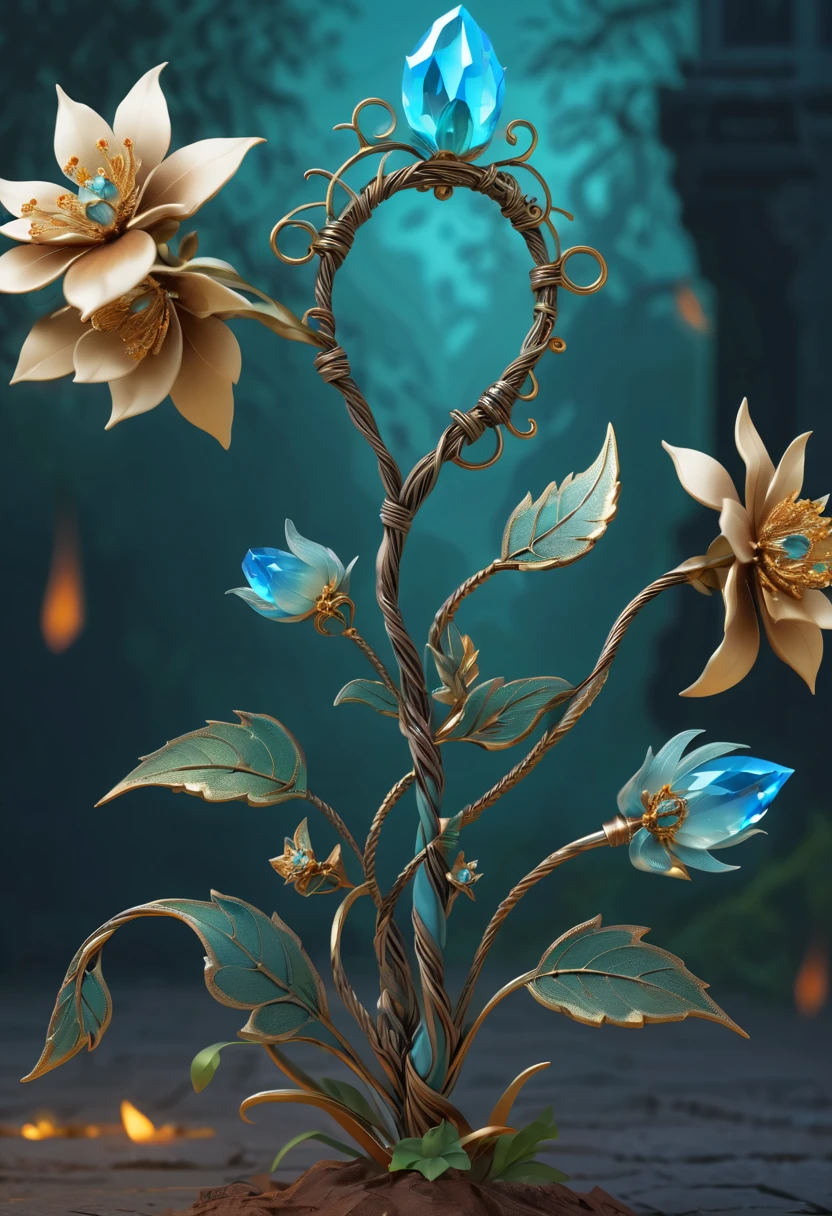 (Lycorisradiata close-up:1.5),Charming flower of the other side,Mysterious Manzhu Shahua,A bloody ghost flower blooming at the gate of hell,Leading the soul to the afterlife,Evil charm,Flirtatious,uncanny,Magic Sword,Legendary magic sword,Glory Magic Sword,Alloy iron flower,Alloy vines surround the magic sword,There are iron flowers on the sword,heavy metal style,metal art,flower made of iron,iron leaf,Full metallic luster,Metal texture in the post-industrial era,Crafts made from alloy wire,gold flowers,Iron flower,Silver flower,metal tree branch,a crystal pendant,Emerald inlay,well-built,Perfect craftsmanship,Magic lightning background,blue lightning,