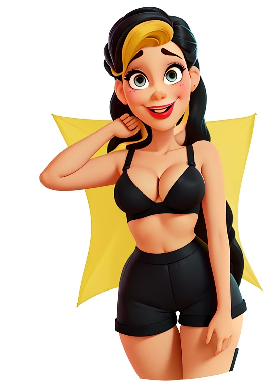 cartoon woman in black bra and panties posing for a photo, arte dos desenhos animados, in cartoon style, Corpo Pinup,  pinup, arte digital dos desenhos animados, cel sombreado:15, Pinup, Modelo Pinup, menina, sexy :8, vestindo camisola e shorts, Pinup installation, cel sombreado!!!, Estilo de caricatura, inspirado em Alberto Vargas