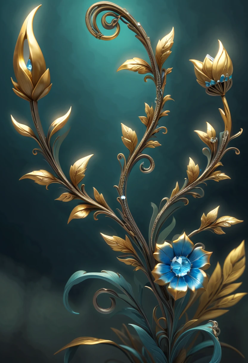 (Lycorisradiata close-up:1.5)，Charming flower of the other side，Mysterious Manzhu Shahua，A bloody ghost flower blooming at the gate of hell，Leading the soul to the afterlife，Evil charm，Flirtatious，uncanny，Magic Sword，Legendary magic sword，Glory Magic Sword，Alloy iron flower，Alloy vines surround the magic sword,There are iron flowers on the sword，heavy metal style，metal art，flower made of iron，iron leaf，Full metallic luster，Metal texture in the post-industrial era，Crafts made from alloy wire，gold flowers，Iron flower，Silver flower，metal tree branch，a crystal pendant，Emerald inlay，well-built，Perfect craftsmanship，Magic lightning background，blue lightning，