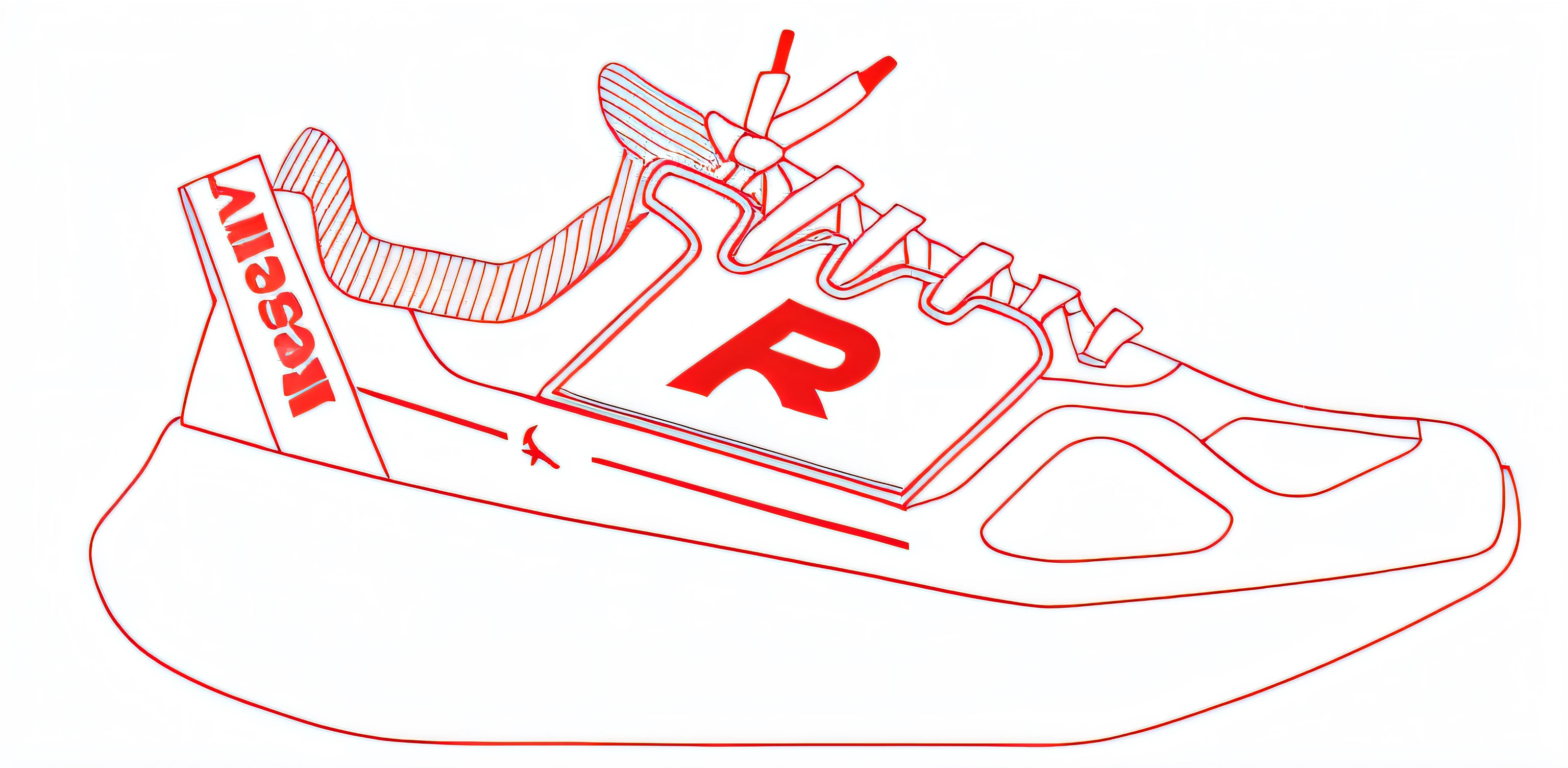 desenho de um sapato com um R vermelho na lateral