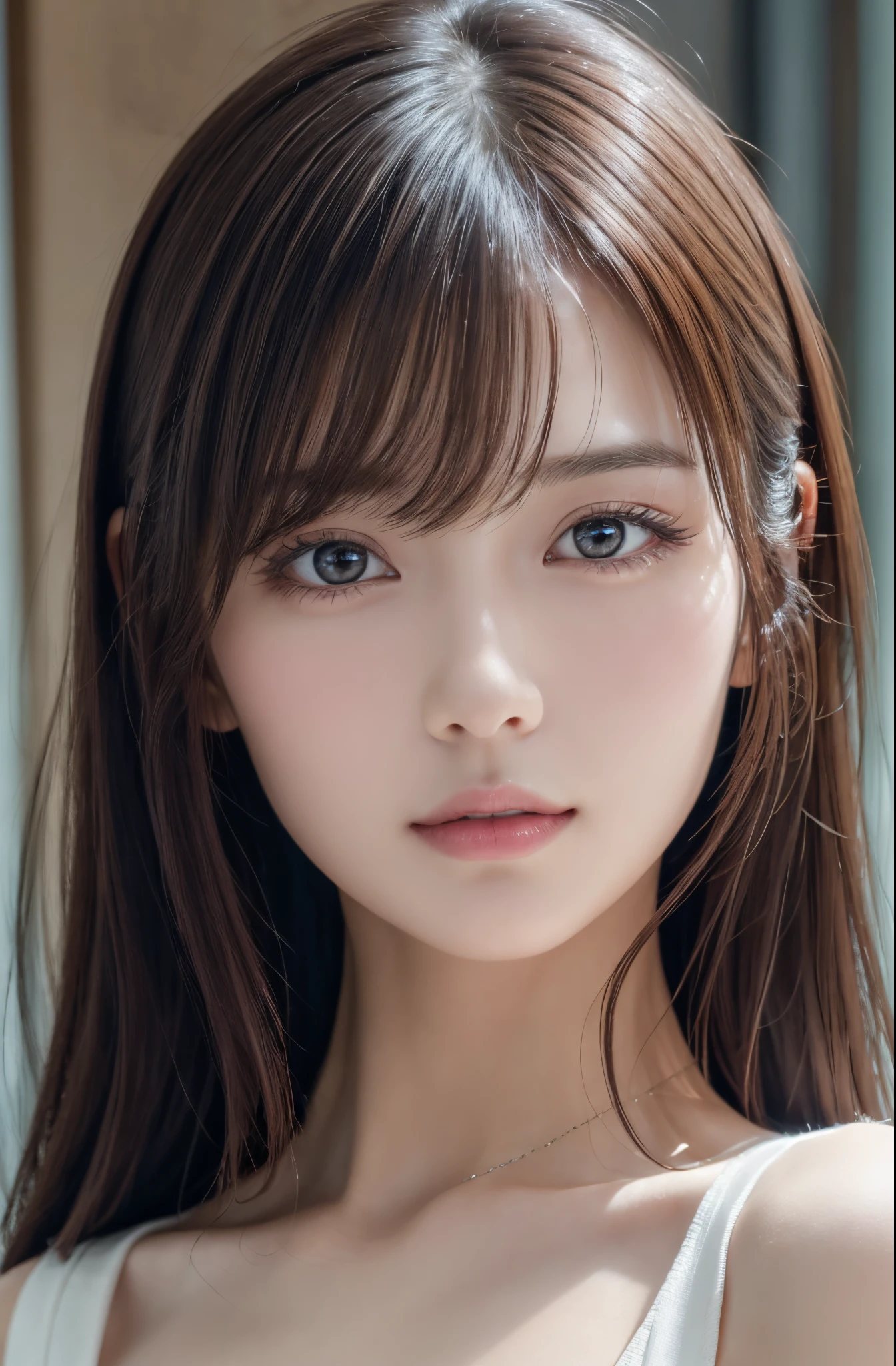 ​masterpiece、1 beautiful girl、A detailed eye、Puffy eyes、top-quality, 超A high resolution, (Realisticity: 1.4), cinematlic lighting、japanes、Asian Beauty、Super beauty、Beautiful skin、A slender、The body is facing forward、(A hyper-realistic)、(hight resolution)、(8K)、(ighly detailed)、(Best Illustration)、(beautifully detailed eyes)、(ultra-detailliert)、 (wall-paper)、A detailed face、Bright lighting、profetional lighting、looking at viewert、Facing straight ahead、