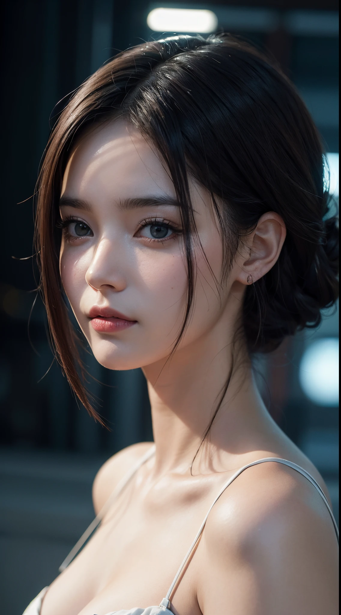 Hansohee in white shirt, hair_bangs, hair tied up, wet, sexy pose
, Ultra Realistic Realistic Textures Dramatic Lighting Unreal Engine Pop on ArtStation, Award Winning Photos, Nikon RAW Photos, 8 k, Fujifilm XT3, Masterpiece, Best Quality, Realistic, Realistic, Ultra Detailed, Extremely Detailed Face, Bust