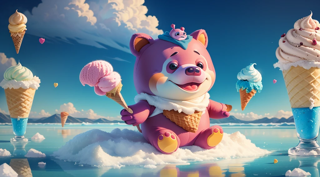 a cutie lotso sit on the ice-cream, highly and certaily appearance, 4k wallpaper,