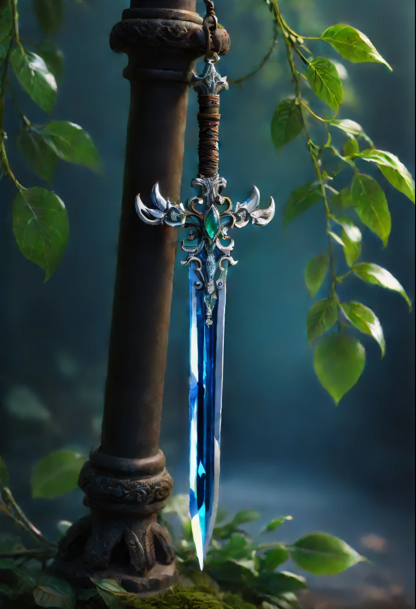 Magic Sword,Legendary magic sword,Glory Magic Sword,Alloy iron flower,Alloy vines surround the magic sword,There are iron flowers on the sword,heavy metal style,metal art,flower made of iron,iron leaf,Full metallic luster,Metal texture in the post-industrial era,Crafts made from alloy wire,gold flowers,Iron flower,Silver flower,metal tree branch,a crystal pendant,Emerald inlay,well-built,Perfect craftsmanship,Magic lightning background,blue lightning,(Lycorisradiata close-up),Charming flower of the other side,Mysterious Manzhu Shahua,A bloody ghost flower blooming at the gate of hell,Leading the soul to the afterlife,Evil charm,Flirtatious,uncanny,(Best quality at best,4K,8K,A high resolution,tmasterpiece:1.2),ultra - detailed,(actual,realisticlying,Photorealistic:1.37),sportrait,The landscape,terror,Japanese cartoon,sci-fy,photography of,Concept artist, HighDynamicRange,hyper HD,Studio lighting,Ultra-fine painting,Focus sharp,physically-based renderingt,Extremely detailed description,professional,vivd colour,bokeh.