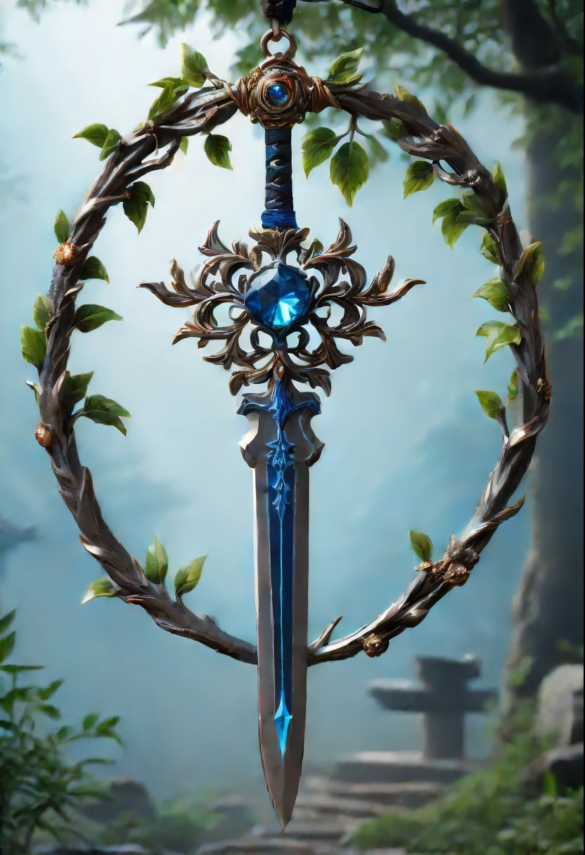 Magic Sword，Legendary magic sword，Glory Magic Sword，Alloy iron flower，Alloy vines surround the magic sword,There are iron flowers on the sword，heavy metal style，metal art，flower made of iron，iron leaf，Full metallic luster，Metal texture in the post-industrial era，Crafts made from alloy wire，gold flowers，Iron flower，Silver flower，metal tree branch，a crystal pendant，Emerald inlay，well-built，Perfect craftsmanship，Magic lightning background，blue lightning，(Lycorisradiata close-up)，Charming flower of the other side，Mysterious Manzhu Shahua，A bloody ghost flower blooming at the gate of hell，Leading the soul to the afterlife，Evil charm，Flirtatious，uncanny，(Best quality at best,4K,8K,A high resolution,tmasterpiece:1.2),ultra - detailed,(actual,realisticlying,Photorealistic:1.37),sportrait,The landscape,terror,Japanese cartoon,sci-fy,photography of,Concept artist, HighDynamicRange,hyper HD,Studio lighting,Ultra-fine painting,Focus sharp,physically-based renderingt,Extremely detailed description,professional,vivd colour,bokeh.