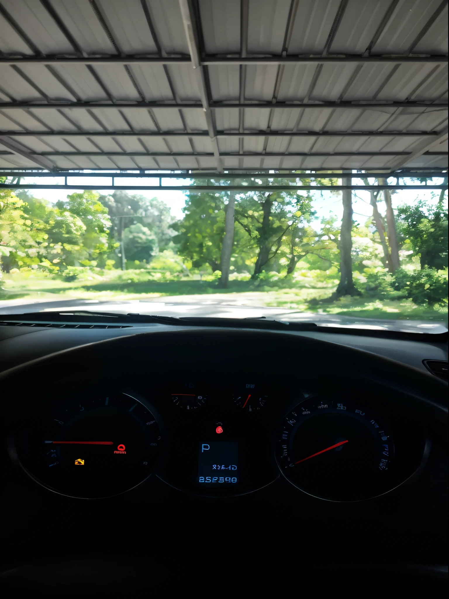 dashboard of a car with a view of a field and trees, view from inside, viewed through the cars window, viewpoint is to front and left, interior view, inside of a car, on a road, shot on nikon d 3 2 0 0, driving a car, taken with sony a7r camera, distance view, pov from rear, 9 0 degrees fov, girl stansing infront, blue shirt, short pants