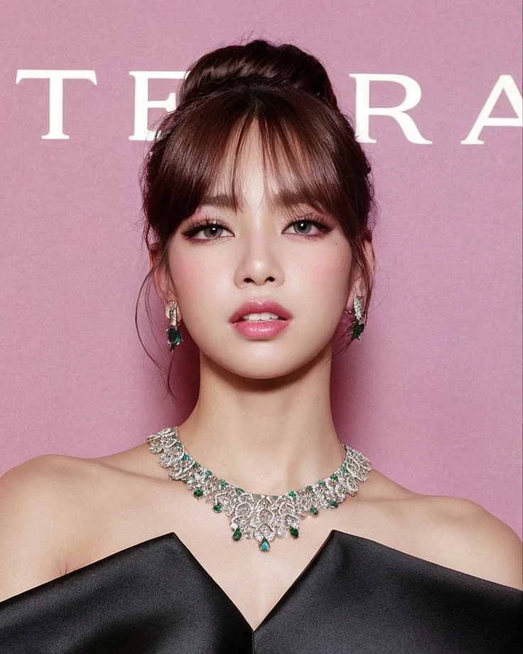 Un primer plano de una mujer con un vestido negro y un collar, Lalisa Manobal, Lalisa Manoban de Blackpink, Estilo Tiffany, Tiara y collar esmeralda, Song Hye - Kyo, maquillaje popular de Corea del Sur, Hermosa mujer surcoreana, Jossi de Blackpink, maquillaje coreano popular, Heonhwa Choe, Blackpink Jennie, Sun Yunjoo