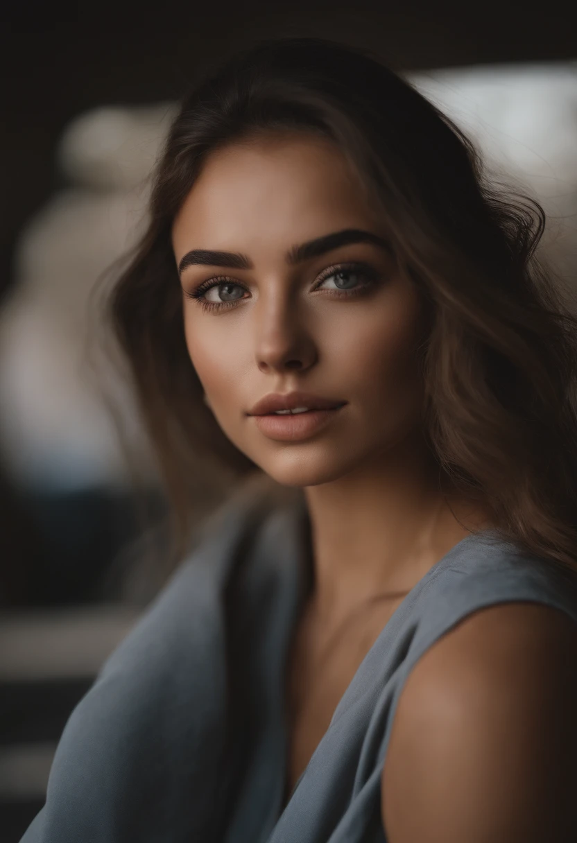 Arafed woman completely , fille sexy aux yeux bruns, dressed, ultra realist, Meticulously detailed, Portrait Sophie Mudd, cheveux bruns et grands yeux, Selfie d'une jeune femme, Violet Myers, sans maquillage, maquillage naturel, looking straight at camera, Visage avec Artgram, Maquillage subtil, Medium to large bust. Elle aime l'environnement. Elle est souriante. she is assise dans un canoé