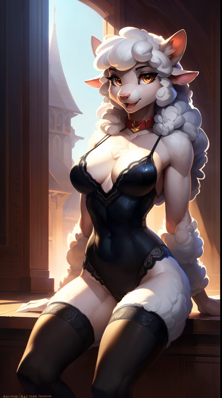 uploaded on e621, by Pixelsketcher, by Bayard Wu, by Thomas Benjamin Kennington, by Einshelm, solo anthro, ((Portrait)), BREAK, ((Wear a black tight lingerie)), red collar, police uniform, police hat, showing police emblem, unbottom blue blouse, black leather skirt, (Lace Model Underwear), ((mouth open)), (detailed Bonifasko lighting), Nature Purity, (Detailed fur), (detailed skin), BREAK, (hands on the waist), ((facing viewer with legs spread)), (Cinematic lighting), ((Detailed background)), (half body shadow), [Backlighting], [crepuscular ray], [Detailed ambient light], [gray natural lighting], [ambient light on the belly], (higher wildlife feral detail), [explict content], [sharp-focus], (Questionable content), (shaded), ((Masterpiece), Long curly hair, white hair, wool hair, Average Breasts, pectoral muscles, Fluffy fallow lamb, furry fantasy art, anthro art, commission for high res, Furry art, pov furry art, Sakimichan is beautiful, Masterpiece, small breasts, Best Quality, Detailed image, Bright colors, Detailed Face, perfect lighting, Perfect shadows, Perfect eyes, focus on girl, flawless face, golden eyes, gorgeous body, dark skin, Hourglass body, shiny body, feet focus, Girl Lan, Fluffy, fluffy woman, Body fur, Animal nose, toned fur, gaze at the viewer, half closed eyes, 1girl, full body, (Masterpiece:1.2), (Best Quality:1.2), (illustartion:1.2), (Cinematic lighting:1.3), Detailed fur, Balanced coloring, Global Illumination, Ray Tracing, good lighting, Fallow lamb, (wool:1.2), short lamb tail, Furry, anthro, showing hips, attractive body, sexy body, looking a viewer, seductive gaze, thick-thighs, fit body, Best Stockings, (hooves), Suggested Pose, Seductive Leg Pose,