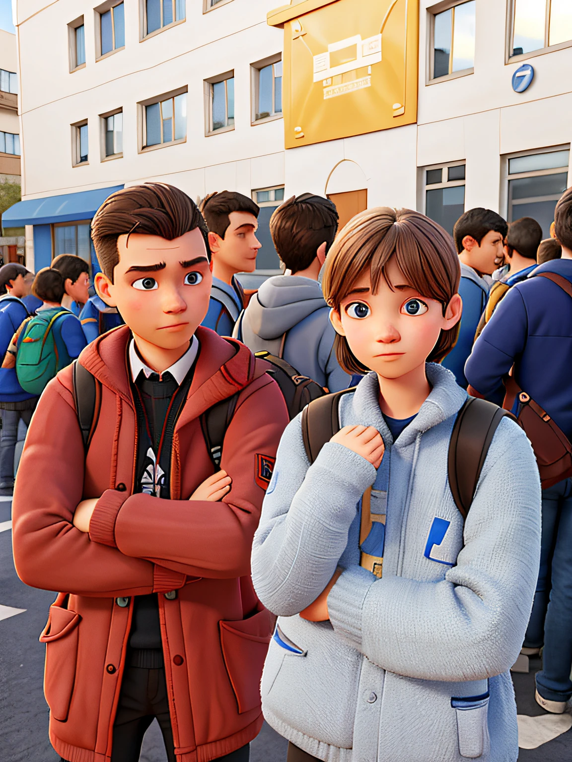 there are many people standing outside of a building with backpacks, maxim sukharev, high school, alexey egorov, aleksander rostov, marat zakirov, maxim shirkov, by Alexander Fedosav, by Anna Katharina Block, sergey zabelin, school, student, alexandra fomina, michal mraz