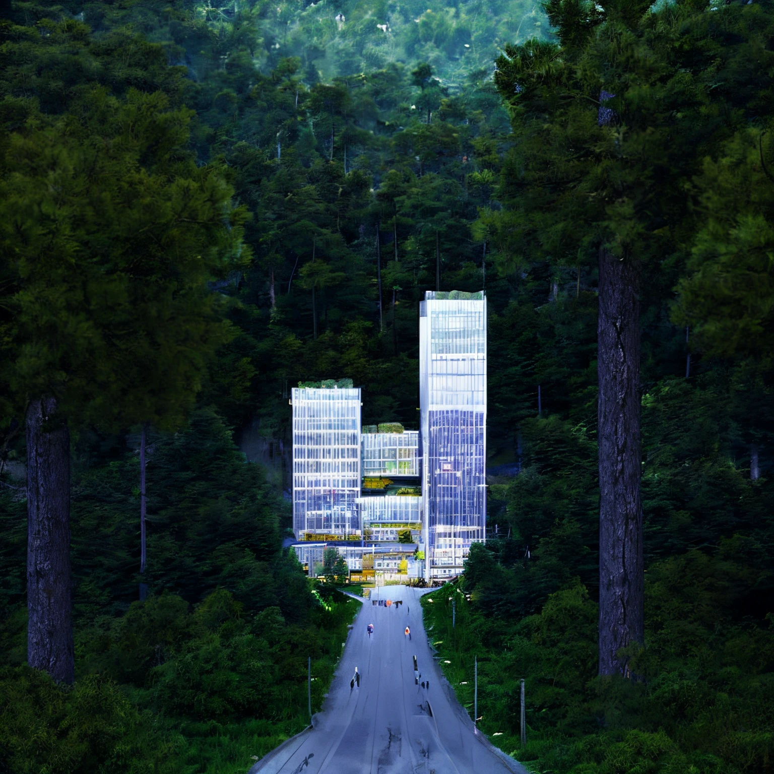 Forest Tower，in city，Plants coexist harmoniously in architecture，Bionic architecture，greenery，sci-fy，8K，k hd