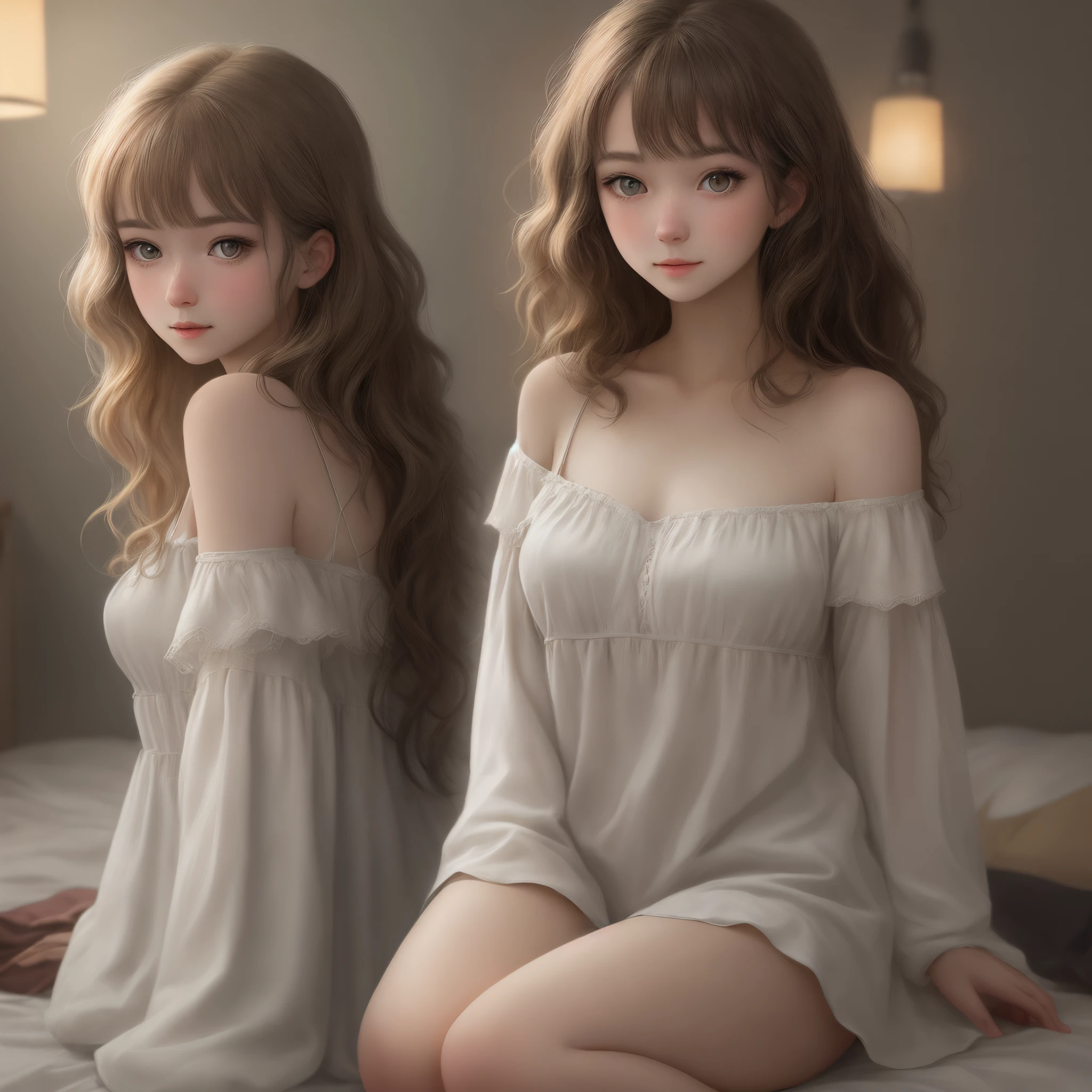 have to pee、top-quality、masterpiece、Detailed clothing expressions、Detailed light representation、Detailed water representation、Detailed skin expression、Two beautiful girls、White dress、Short length、Wet clothes、Sheer clothes、No underwear、small tits、Smaller chest、Small breasts、barechested、Drip of water、Shameful、blushing、Teary-eyed