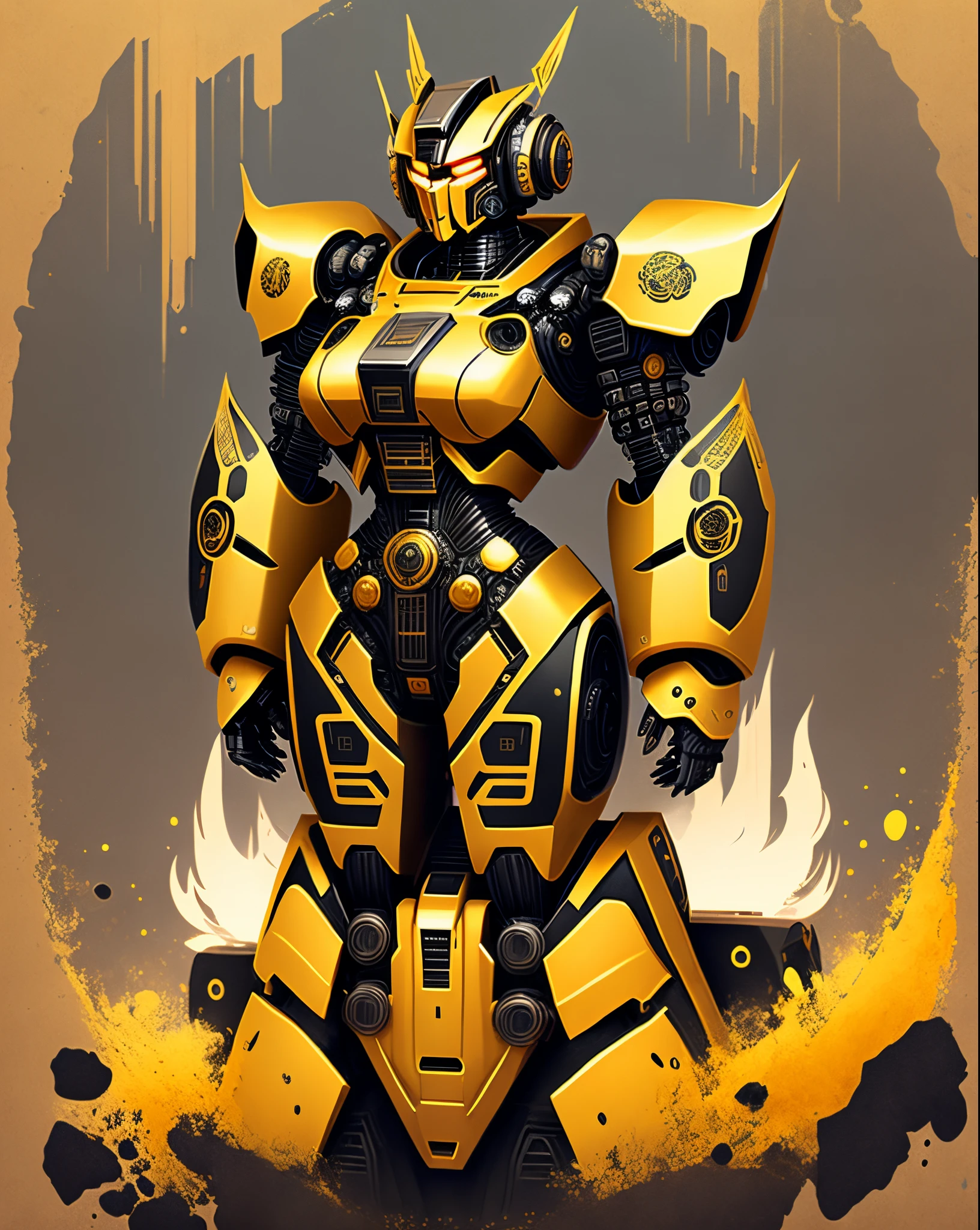 Female transformers robot with ancient Chinese theme using black, gold, red and white