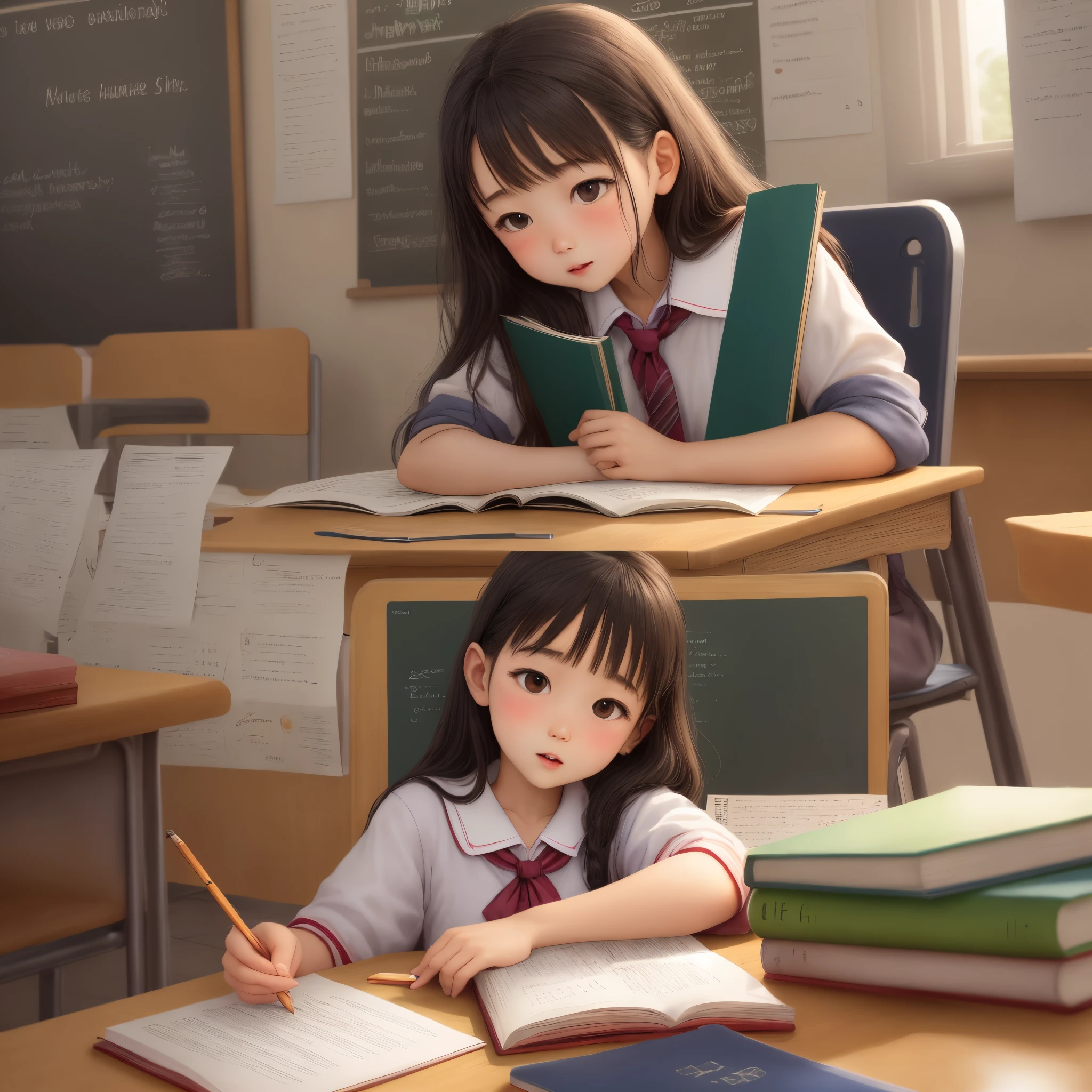 (student:1.3),(classroom:1.2),(exam:1.2),(serious face:1.1),(concentrating:1.1),(notebook:1.2),(quiet room:1.1)