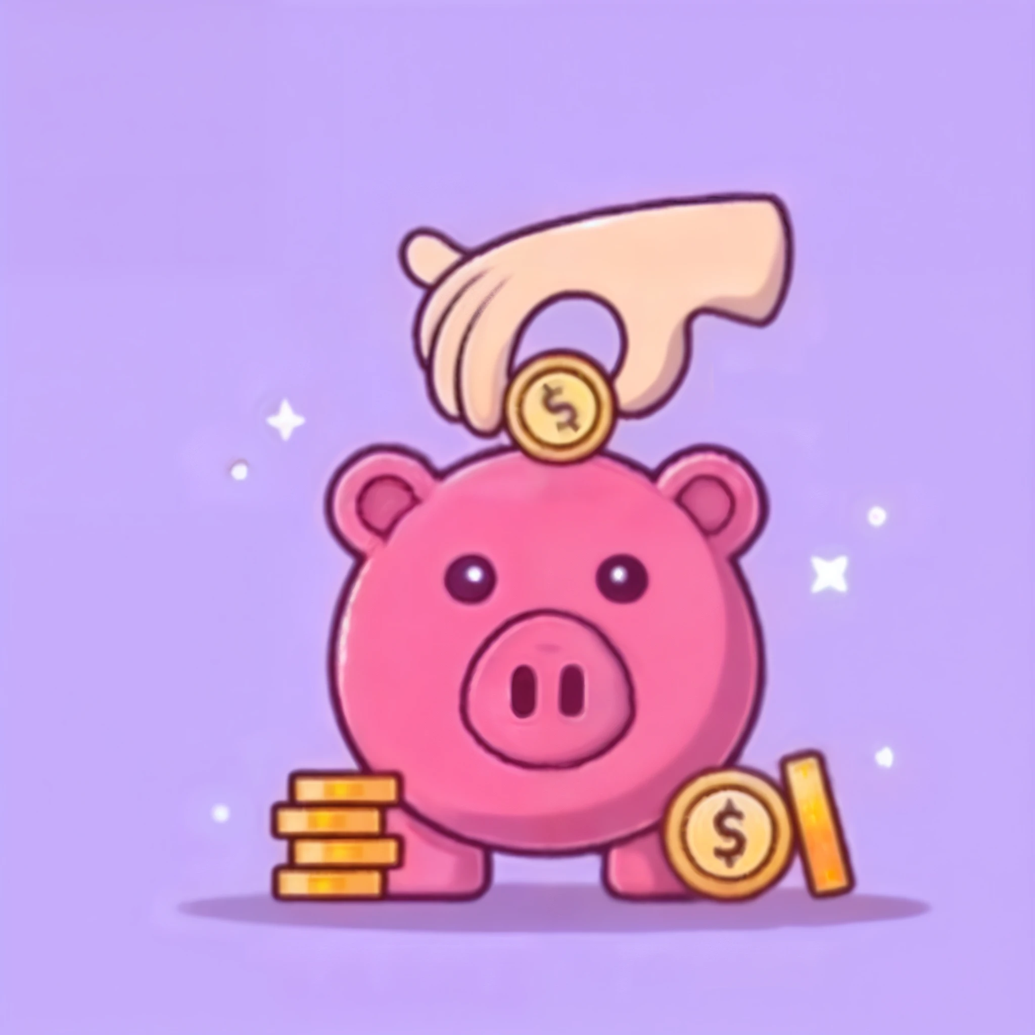 a hand putting coins into a piggy bank, com pilhas de moedas ao seu redor, avatar para o site, 🎀 🧟 🍓 🧚, illustratioin, 🚀🌈🤩, Lowres, 🚿🗝📝, 🔞🤡, dinheiro, Piggy, 🐿🍸🍋, svg illustration, Directed by: Alejandro Obregon, rico, cash