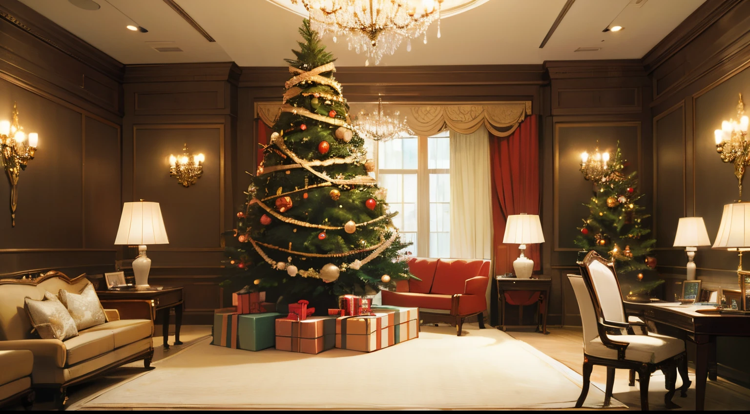 High quality, gorgeous room, room with Christmas tree in Hongkong, luxury, stylish interior, masterpiece