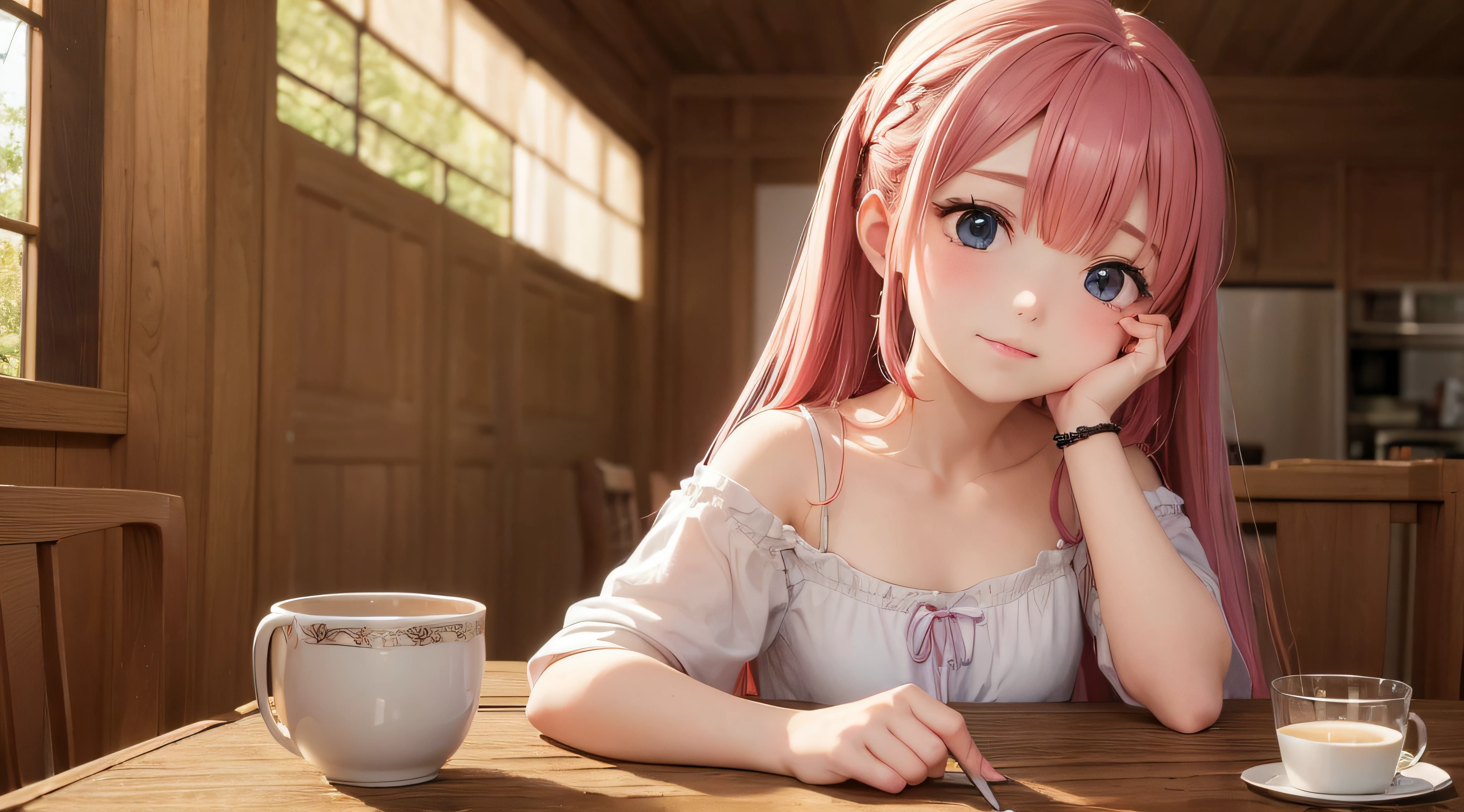 (obra prima) (perfection) (ultrarrealista) (sem defeitos) de anime, bebendo, copo de bebida em cima da mesa, triste