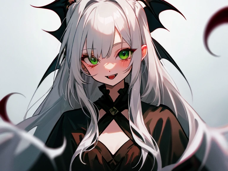 Vampires silver hair girl Green eyes double tooth one eye hidden The long-haired