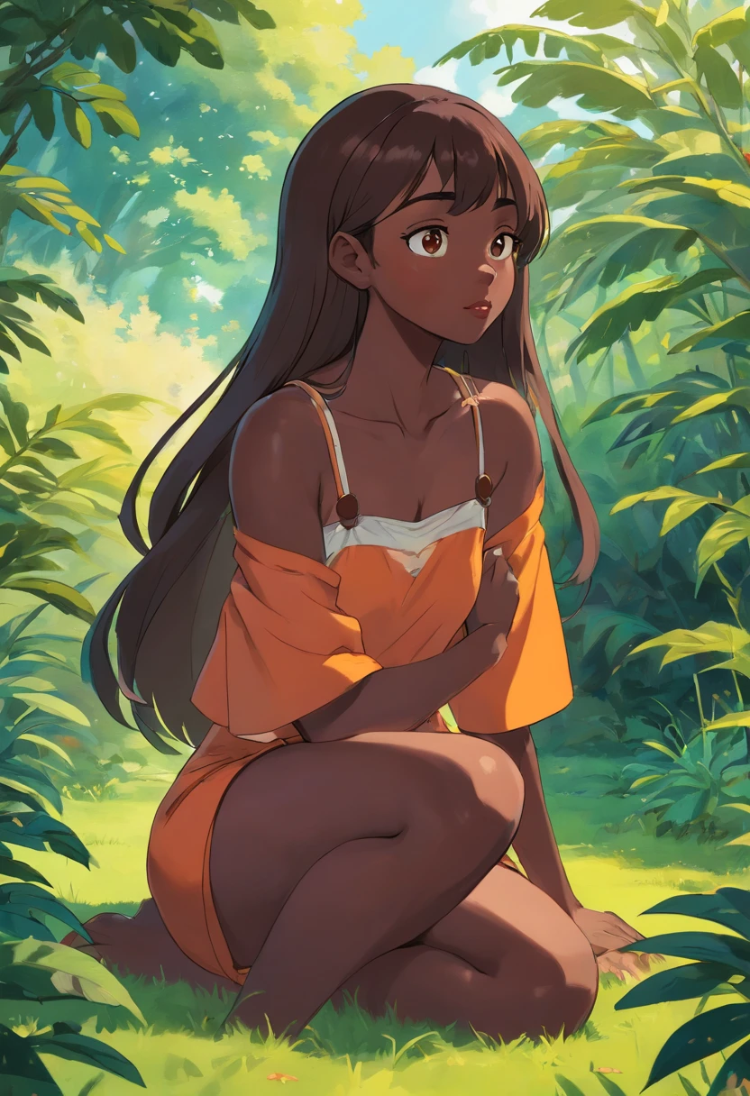 1woman, alone, (personification of beauty and grace, sensual and seductive poses), dark skin, 100% open clothes, flawless skin, naked, toned physique, smile, NSFW, pubic hair, smooth armpits, Body of Venus, dark skin, black hair, green eyes , Mature woman, thick thighs, huge breasts
