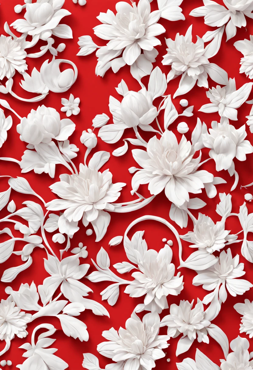 Floral pattern,bright red,idyllic,((1 flower)),((white background)),3D,master-piece,high-detail,Sharp,8k