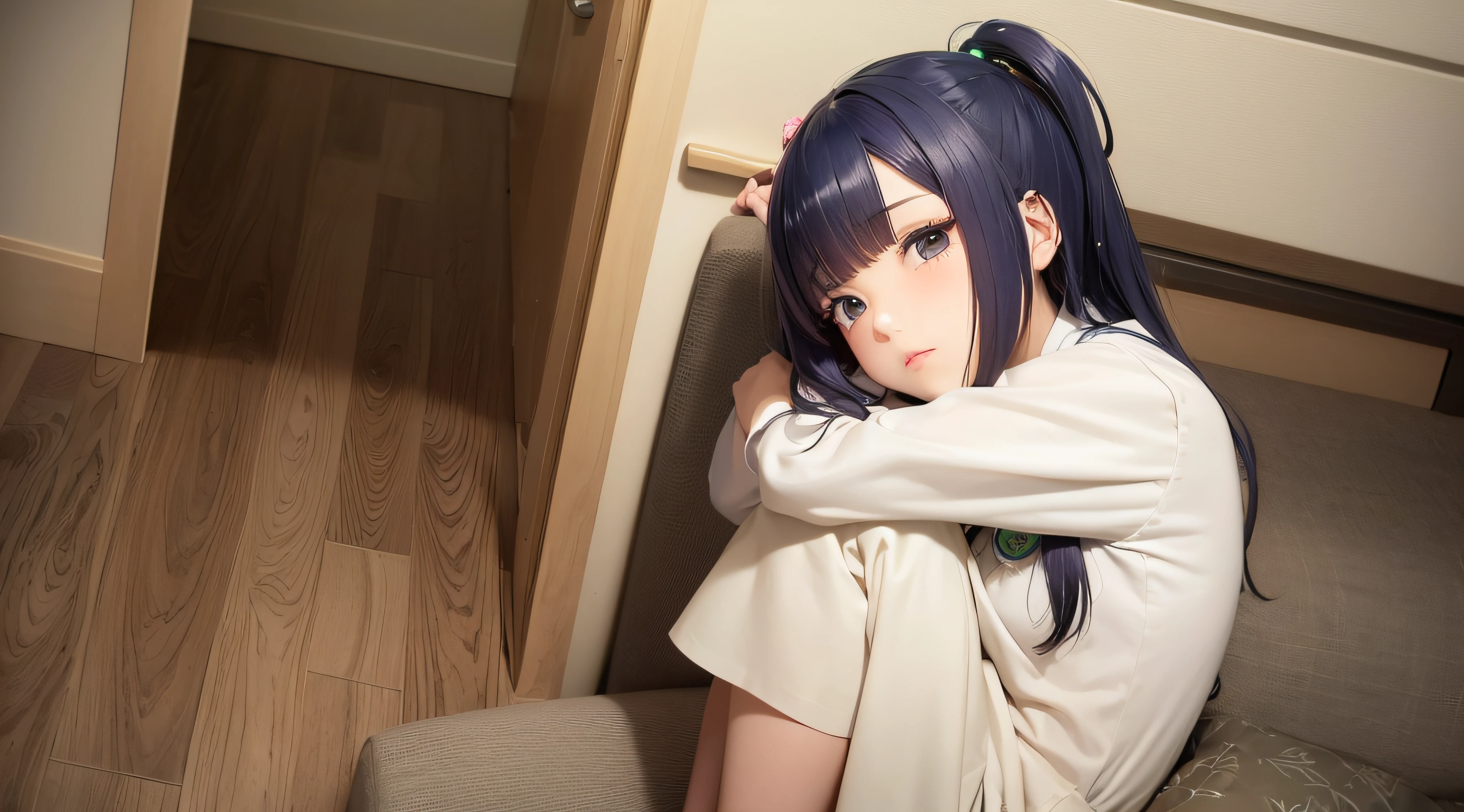 (obra prima) (perfection) (ultrarrealista) (sem defeitos) menina de anime, com chifres, triste