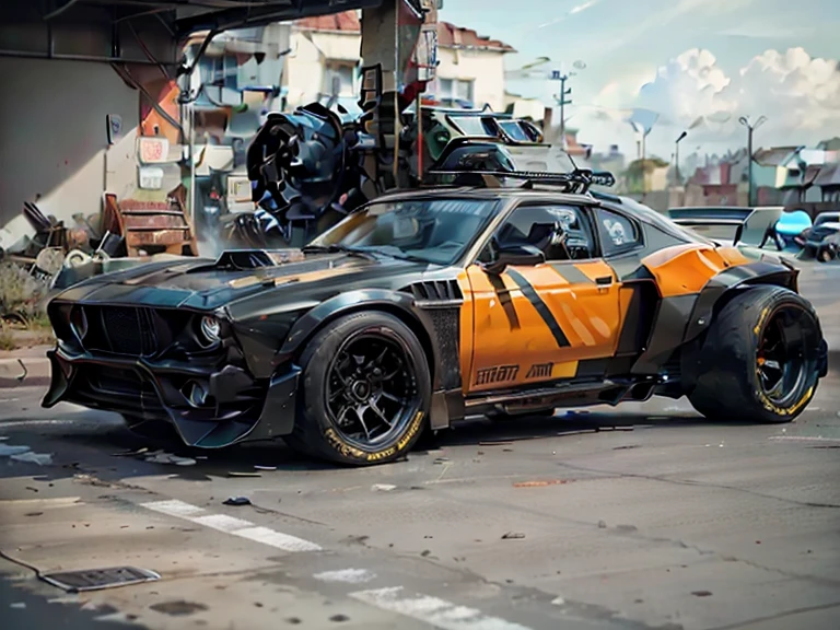 near future, cart, sports cars, neon, pulsating, Cool, Black, The orange,