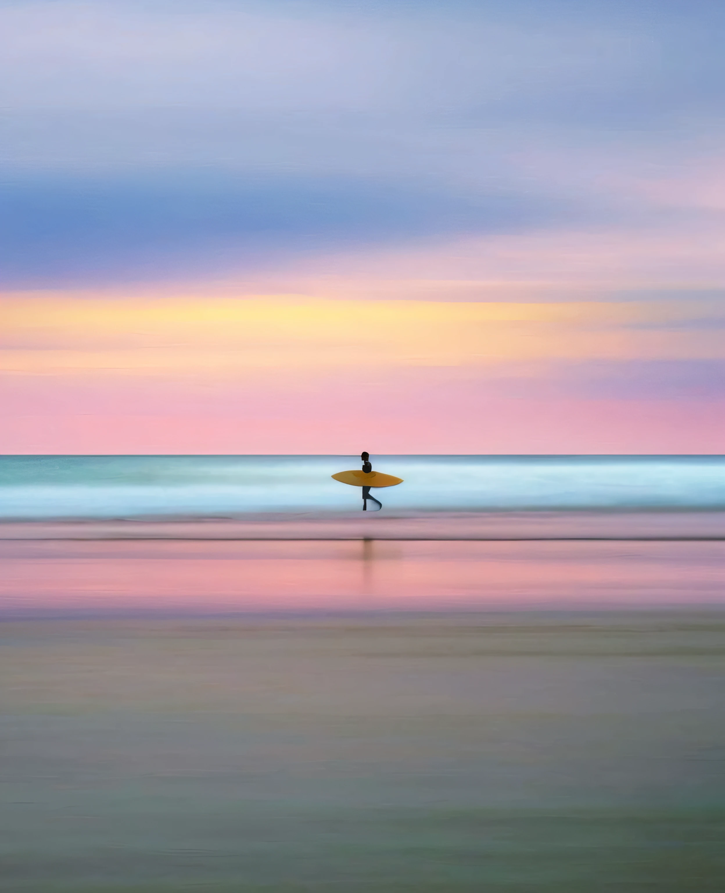 sharp surfer walking on the beach with his surfboard at sunset, cores serenas, standing on surfboards, amazing color photograph, pastel sunset, surfe, Cores sonhadoras, papel de parede bonito do iphone, fotografia de surf, praia fotografia surreal, cores calmantes, breathtaking composition, colours of the sunset, beautiful image ever created, at the beach on a sunset