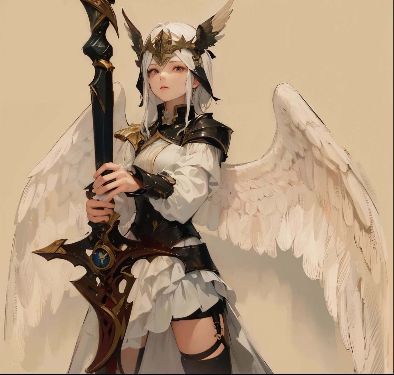 tmasterpiece,best qualtiy,(realisticlying,realisticlying:1.4),(RAW photos:1.2),Very detailed CG unity 8K wallpaper,Very fine and beautiful,finely detailled,unbelievable Ridiculous,offcial art,hugefilesize, ultra - detailed, The is very detailed, Nice detailed girl, very detailed eyes and faces, Beautiful detailed eyes, There is light on the face, 1girll, Long hair, ((pony tails)), Wings,Horned helmets,Solo, Cute, view the viewer, (perfect women figure) , Big breasts Thin waist, full bodyesbian, huge tit, standing on your feet, ulzang-6500-v1.1