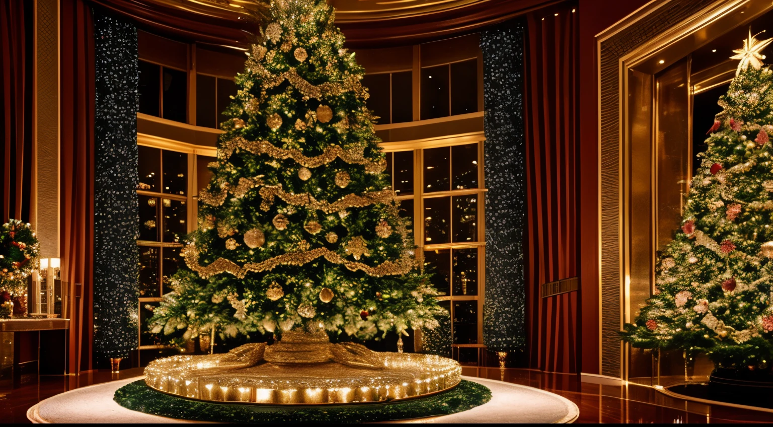 High quality, Super detailed Christmas tree. gorgeous room, room with Christmas tree in Hongkong, luxury, stylish interior, masterpiece