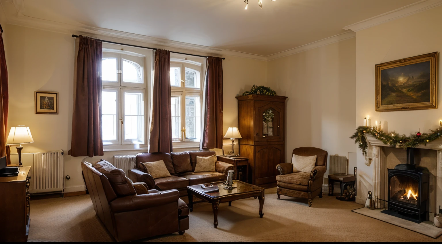 Masterpiece, high quality, Christmas in an old castle hotel in Germany, Heartwarming living room