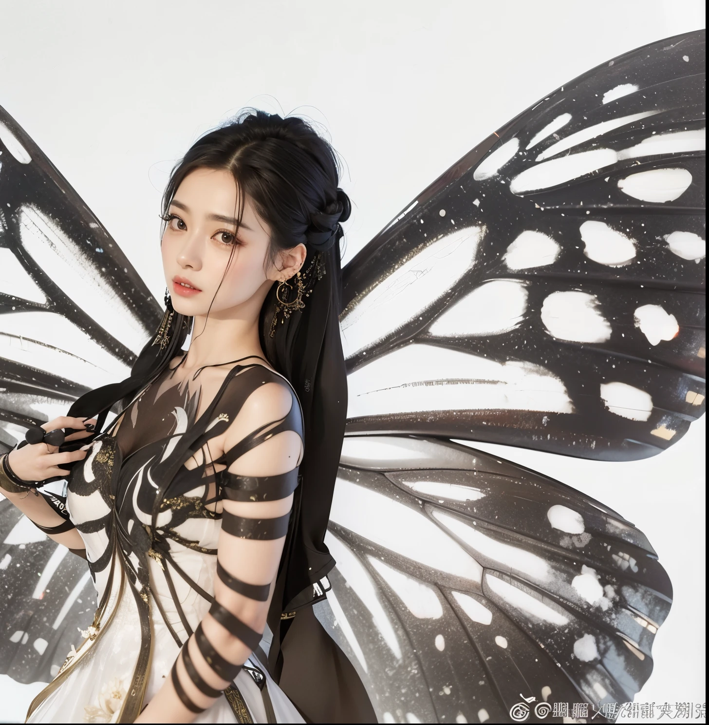 there is a woman with butterfly wings on her back, Xianxia de corpo inteiro, Xianxia fantasia, com belas asas, asas requintadas e bonitas, inspirado por Tang Yifen, por Yang J, Xianxia, Wenfei Ye, ethereal wings, inspirado por Chen Yifei, asas transparentes, ventilador Bingbing, com asas grandes, com asas reais