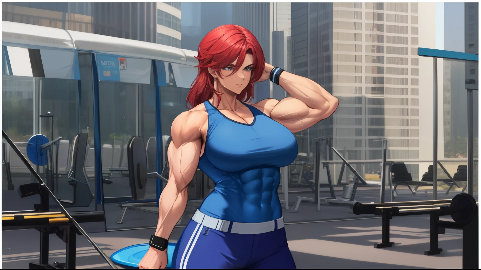 there is a woman in a blue blouse holding a frisbee, huge muscles, muito lindo. large muscles, flexing large muscles, mulher ultraviolenta muscular, massive muscles, large muscles, large muscles, big wide broad strong physique |, Posar e flexionar, musculosa, extremely muscular, musculoso, Big biceps, fisiculturismo mulher, showing off biceps, Flexionando, extreme muscles