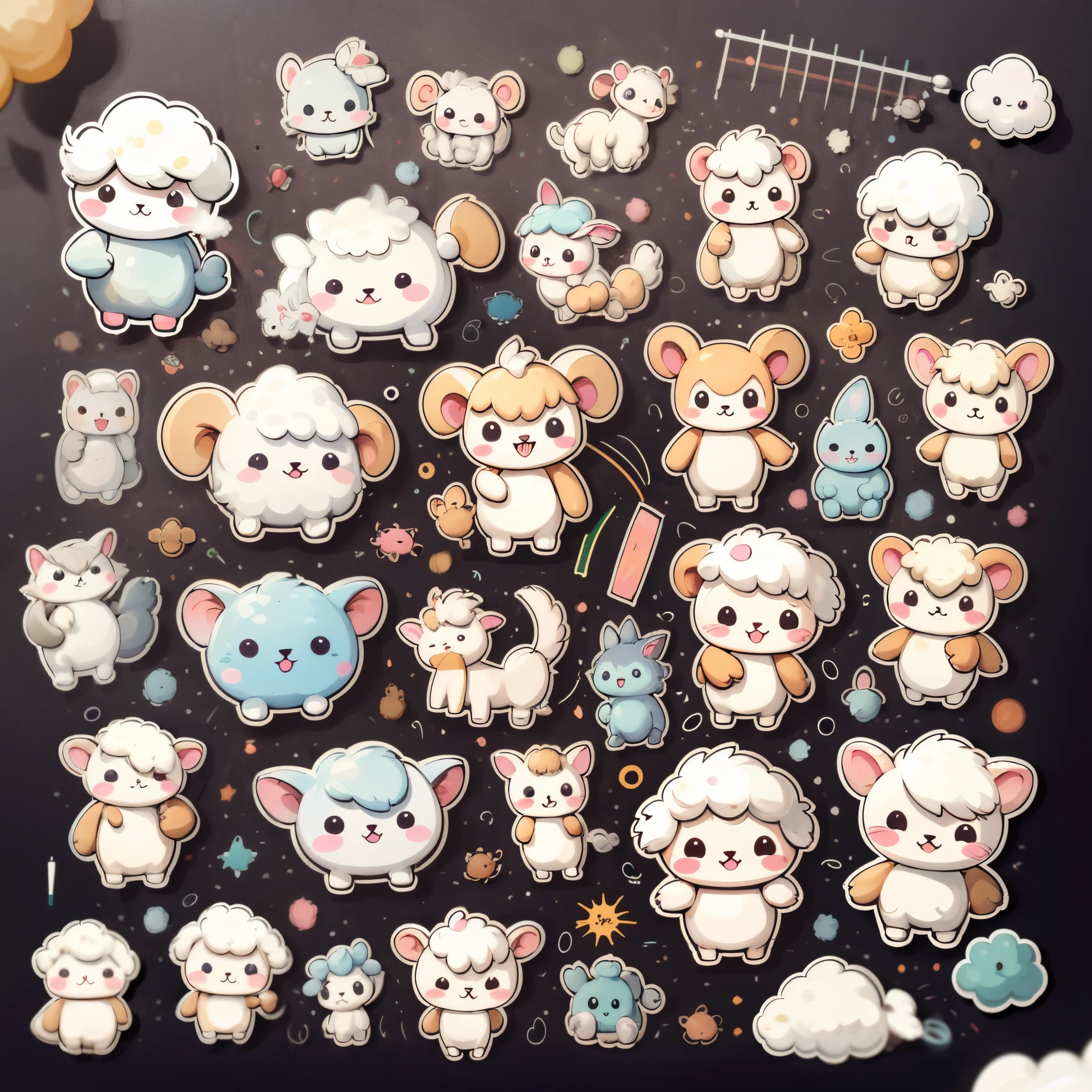 Cute lamb，Expression movements（having fun，Cry，vred，Go to bed）a sticker，Cartoon stick figures