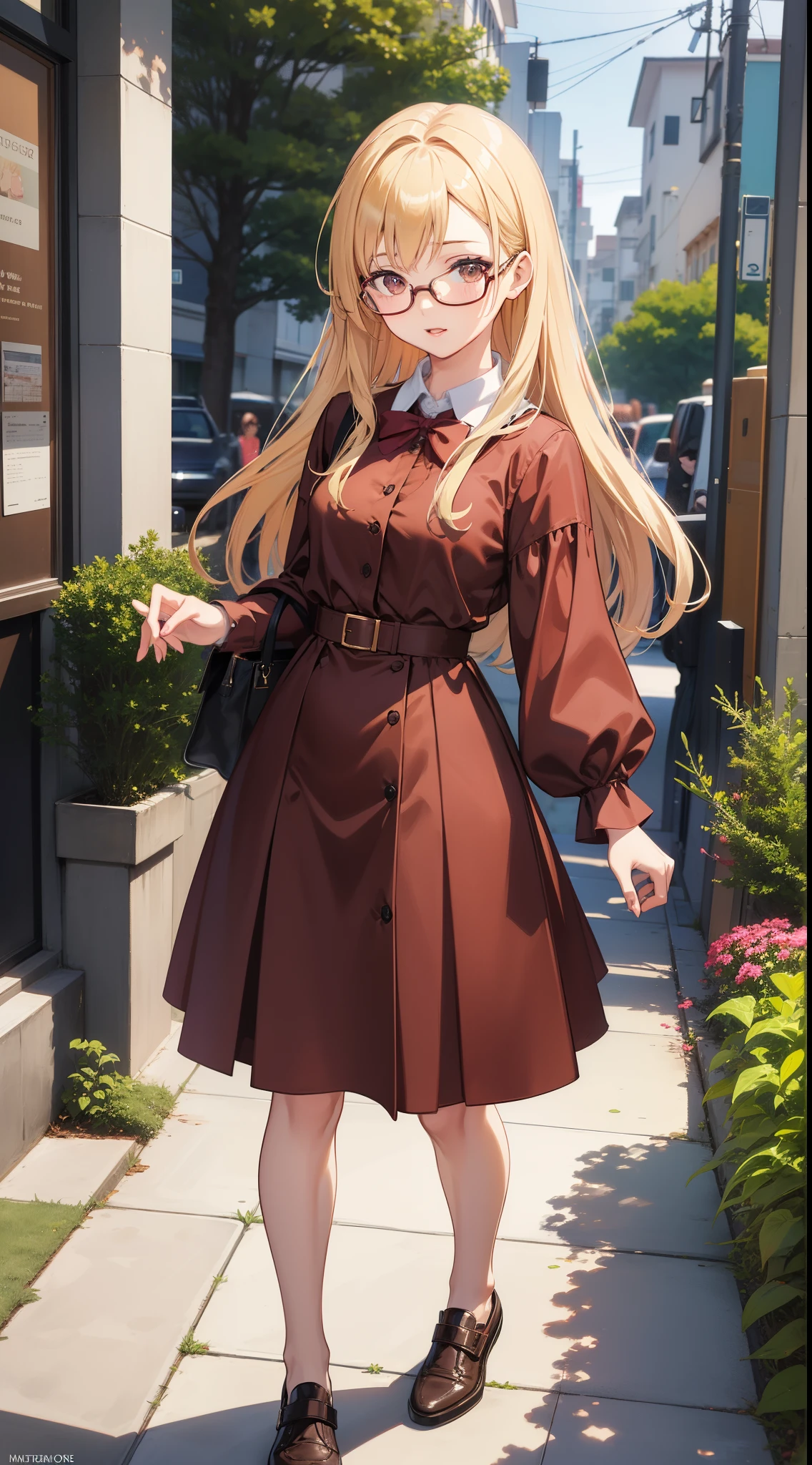Anime - A woman wearing a brown dress and glasses takes a photo, small curvy loli, a hyperrealistic schoolgirl, a hyperrealistic schoolgirl, loli in dress, Cute anime waifu in a nice dress, Smooth Anime CG Art, anime highly detailed, Seductive Anime Girl, with glasses, photorealistic anime girl render, Detailed Digital Anime Art,a blond