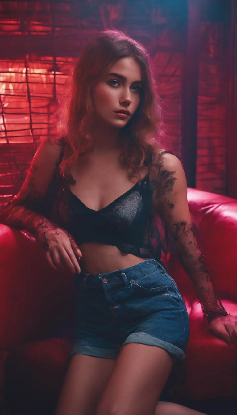 photograph (lofi, analog, kodak film) by Brandon Woelfel Ryan McGinley (from below:1.4). Two 19 year old females models, messy hair, slim waist, (((thinspo body:1.6)), deep photo, depth of field, Superia 400, shadows, perfect face and body, dark, nighttime, dark photo, grainy, seductive smirk, american girl, ,photo r3al, wearing a transparent sexy and naughty lingerie full_body, inside an abandoned jailhouse
, black and red neon colors in the background, collar bone
(((small breasts:1.3))) (((liquid latex in body:1.3)) sitting on a big red leather couch,
red lingerie,HellAI, mist and smoke in the place, wet and soaked,
,fire,skull
