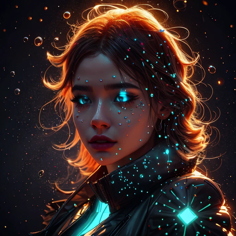 a glowing head made of glass and a glowing body made of glass, full body, long legs, amazing particles pulling out of the glass head and body, like droplets of glass floating, 8k highly detailed digital art, intricate artwork, octane render, mind-bending digital art, breathtaking digital art, 3d digital art, 8k hd wallpaper, volumetric lighting, highly reflective glass particles