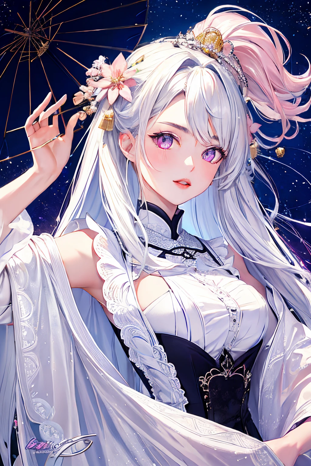 No hair ornaments、background pink、twinkle、Lips jiggling
