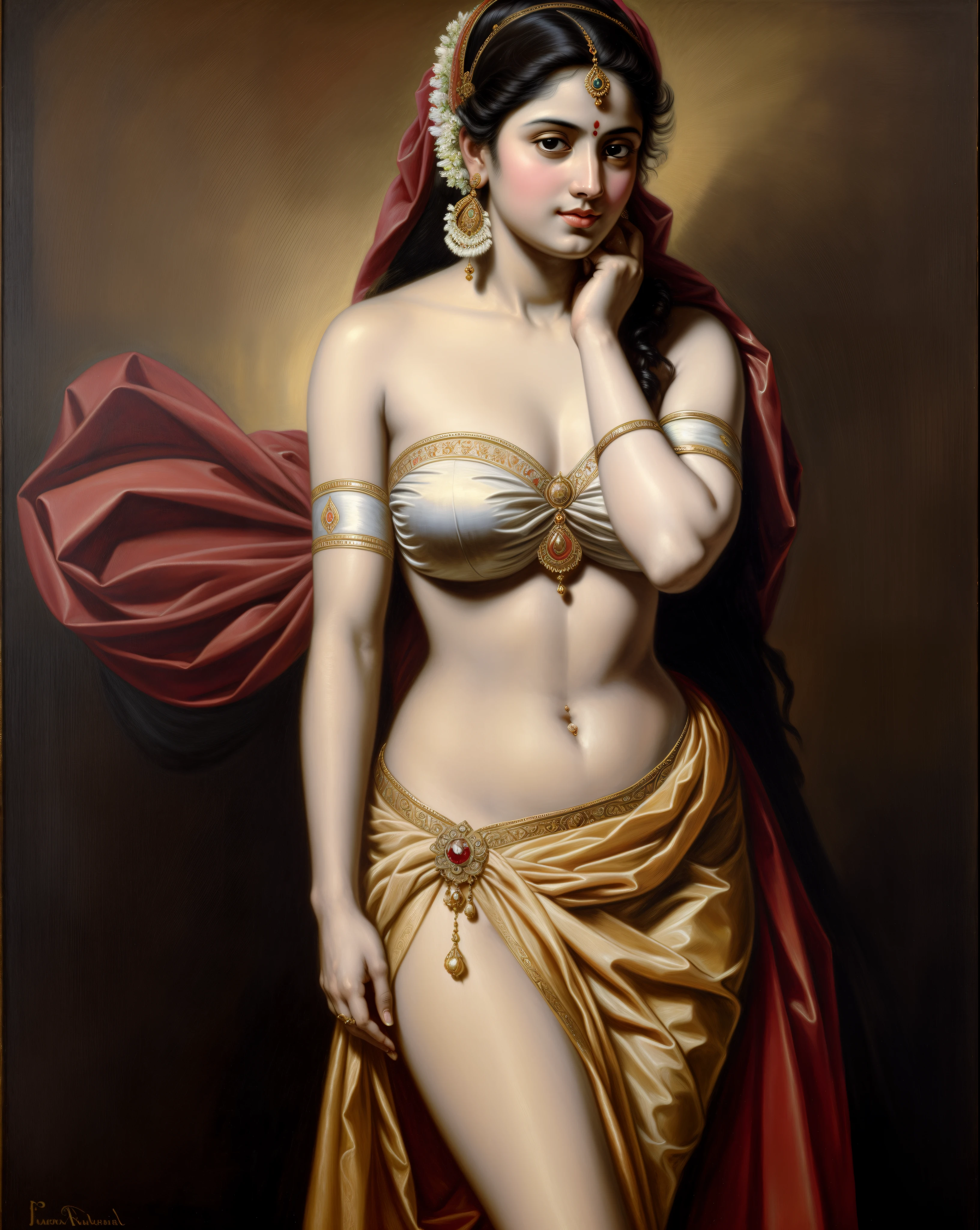 indoor scene. Best quality, highly detailed, masterpiece, Indian princess ,thick muscular thighs, perfect hairy pussy with big clitoris, curvy hourglass figure, Rajkanya, naked, legs wide open,  Masterpiece, extremely gorgeous woman, matchless Beauty, portrait, Peter Paul Rubens style, Woman, middle ages, classicism, andrey atroshenko style, painting, long hair, styled hair, traditional media, realistic, figurative, fine art, detailed Art, oil on canvas, HDR, 8K, original character, high resolution, high detail, focus on the face, intricate, flawless, fluffy hair, Peter Paul Rubens style, By Peter Paul Rubens, sharp picture, avoid crown or mukut in picture,