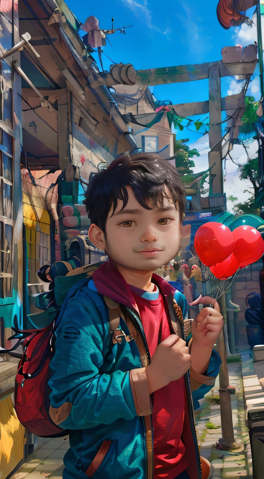 A boy, zoo, many balloons, happy, happy, perfect quality, rabbit, clear focus (clutter-home: 0.8), (masterpiece: 1.2) (realistic: 1.2) (bokeh) (best quality) (detailed skin: 1.3) (intricate details) (8K) (detail eyes) (sharp focus), (happy)