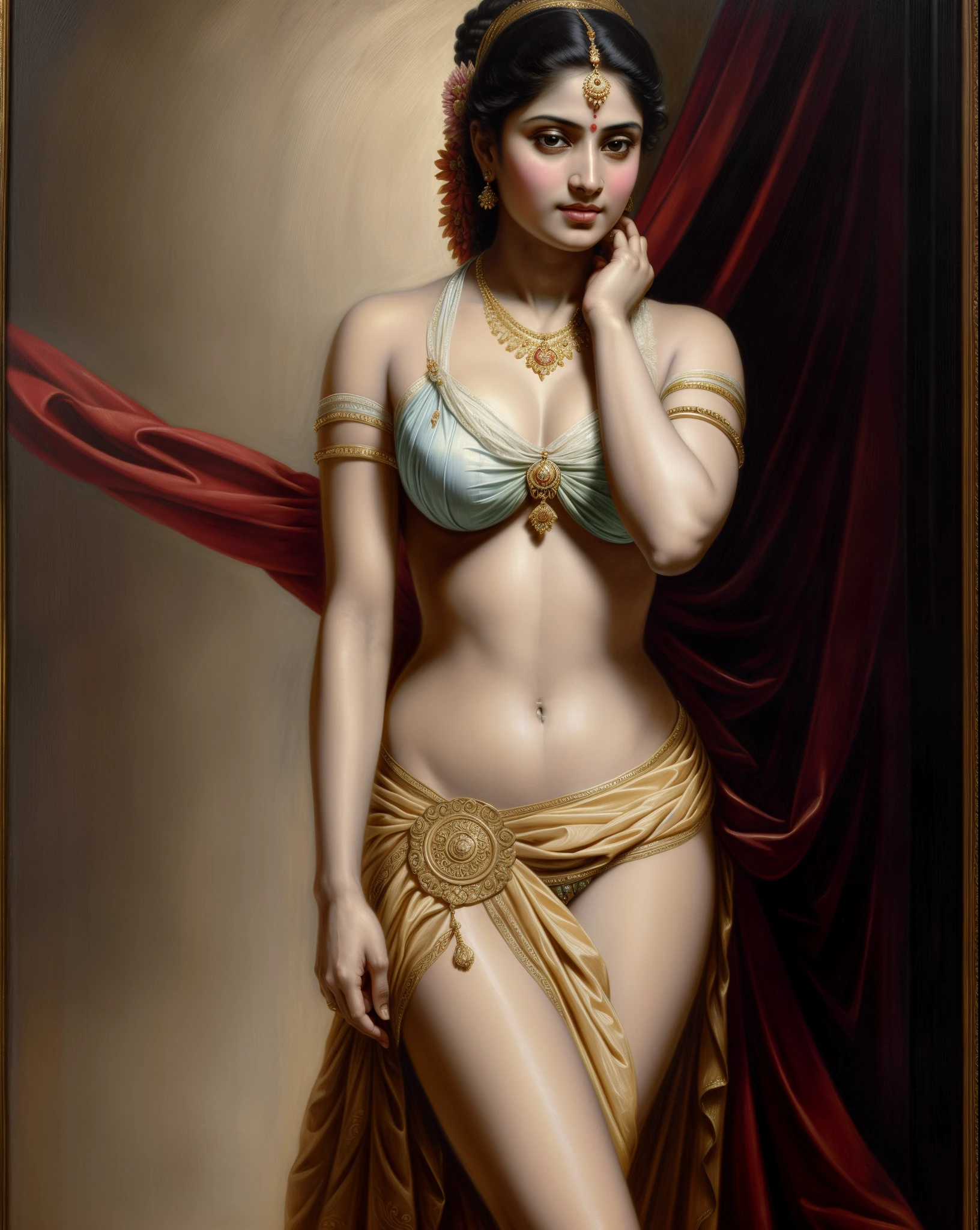 Beautiful Indian Woman, wearing saree, sari Beauty, gorgeous, Apsara, Maharani, royal queen woman, nymph from Hindu Mythology, Urvashi, matchless beauty, Highly detailed, Oil Painting by Peter Paul Rubens inspired by Raja Ravi Varma, Matchless beauty, captivating, gorgeous, heavenly beauty, celestial beauty, Jolyne as "The Butterfly" by Peter Paul Rubens, 1893, realistic, hyper realistic, micro details, incredible artwork, insane details, ultra High resolution, 8k, 32k, acrylic on canvas, intricate, flawless, detailed, detailed face, detailed eyes, masterpiece, by Peter Paul Rubens, by Caravaggio, by William Adolphe bouguereau, perfect face, perfect body, beautiful art, realism, baroque, renaissance Art, highly textured, beautiful and High clarity eyes, uhd, best quality,