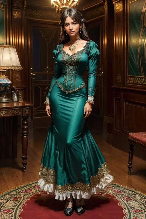 uma linda mulher elegante e rica ((cabelo longo amarrado com penteado vitoriano)), sorridente, corpo sexy, ((usando vestido da era vitoriana, verde, ouro, Purple)), ((Estilo vitoriano )), ((tiro de meio corpo)), ((ao fundo, a large room richly decorated with Victorian-era furniture)), (( Victorian Era Decor)), Daeni Estilo Pin, [Daniel F. Estilo Gerhartz: :0.5], Imagem UHD, Alugar, 8k, photo-realistic, epic stark lighting, Sharp, Realistic, Romantic, foco,(Numerosas obras-primas premiadas, with incredible detail, Maximum textures and details), (Imagem de corpo inteiro:1.8), (Parte superior do corpo para cima:0.3), (hiper realista:1.4), (Realista:1.3), (melhor qualidade de pele textura real), ((Araffe mulher cigana em vestido vermelho, Mulher mexicana bonita, mulher linda, mulher deslumbrante, mulher iraniana bonita, Rainha persa, mulher mexicana bronzeada bonita, massive flowing hair, linda mulher bonita, beautiful arab woman, mulher bonita, long flowing medusa hair)), (finely detailed true circle Symmetrical emerald green eyes), (rosto bonito finamente desenhado), ((Victorian-era full-body red dress with delicate decorations: 1.8),((uma bela mulher )), Bela, (leve sorriso), (lindos olhos coloridos cheios de alegria), vista majestosa, Brincos de vidro nas orelhas, (Imagem de corpo inteiro :1.8), (cabelo castanho), cabelo de longo, ((Looking forward towards the camera)), (Around her neck is a simple necklace of primosite finish), ao fundo Sevilha, Espanha, altamente detalhado, ultra-realistic, detalhes intrincados, pintura (cores quentes e vibrantes), ((master part,melhor qualidade)), ((Cinematic light)), hyper realistic, epic realistic,arte, (HDR:1.5), hiper detalhado, (Artee station:1.5), cinemactic, luzes quentes, Efeito de Luz, dramatic light, (detalhes intrincados:1.1), Antecedentes complexos, (Greg Rutkowski:0.8),32k ultra | | | | | | | | | | | | | | | | | | | | | | | | | |