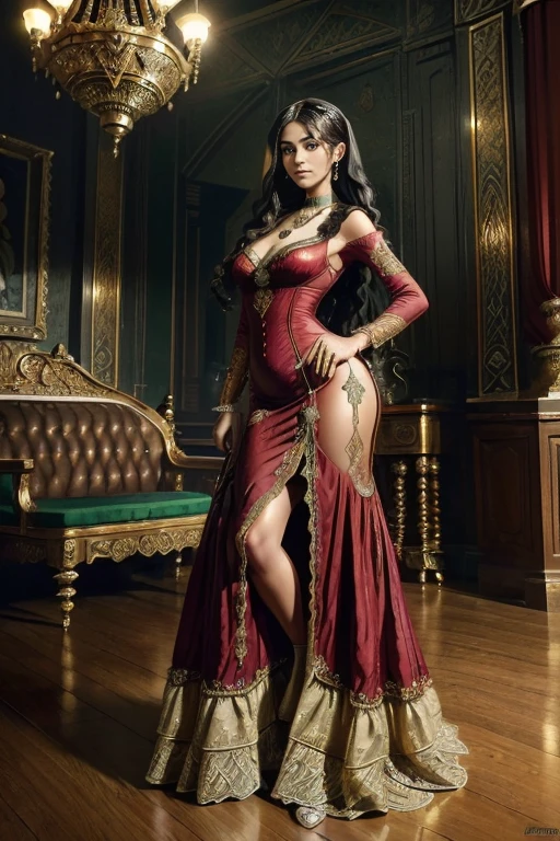 uma linda mulher elegante e rica ((cabelo longo amarrado com penteado vitoriano)), sorridente, corpo sexy, ((usando vestido da era vitoriana, verde, ouro, Purple)), ((Estilo vitoriano )), ((tiro de meio corpo)), ((ao fundo, a large room richly decorated with Victorian-era furniture)), (( Victorian Era Decor)), Daeni Estilo Pin, [Daniel F. Estilo Gerhartz: :0.5], Imagem UHD, Alugar, 8k, photo-realistic, epic stark lighting, Sharp, Realistic, Romantic, foco,(Numerosas obras-primas premiadas, with incredible detail, Maximum textures and details), (Imagem de corpo inteiro:1.8), (Parte superior do corpo para cima:0.3), (hiper realista:1.4), (Realista:1.3), (melhor qualidade de pele textura real), ((Araffe mulher cigana em vestido vermelho, Mulher mexicana bonita, mulher linda, mulher deslumbrante, mulher iraniana bonita, Rainha persa, mulher mexicana bronzeada bonita, massive flowing hair, linda mulher bonita, beautiful arab woman, mulher bonita, long flowing medusa hair)), (finely detailed true circle Symmetrical emerald green eyes), (rosto bonito finamente desenhado), ((Victorian-era full-body red dress with delicate decorations: 1.8),((uma bela mulher )), Bela, (leve sorriso), (lindos olhos coloridos cheios de alegria), vista majestosa, Brincos de vidro nas orelhas, (Imagem de corpo inteiro :1.8), cabelo de longo, ((Looking forward towards the camera)), (Around her neck is a simple necklace of primosite finish.), ao fundo Sevilha, Espanha, altamente detalhado, ultrarrealista, detalhes intrincados, pintura (cores quentes e vibrantes), ((master part,melhor qualidade)), ((cinematiclight)), hiper realista, epic realistic, arte, (HDR:1.5), hiper detalhado, (Artee station:1.5), cinemactic, luzes quentes, Efeito de Luz, dramatic light, (detalhes intrincados:1.1), Antecedentes complexos, (Greg Rutkowski:0.8),32k ultra | | | | | | | | | | | | | | | | | | | | | | | | | | | | | |