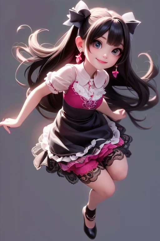 a cute girl smiling, twin tails, magical girl dress, sleveless magical girl dress, (((pumps))), Lolita pumps