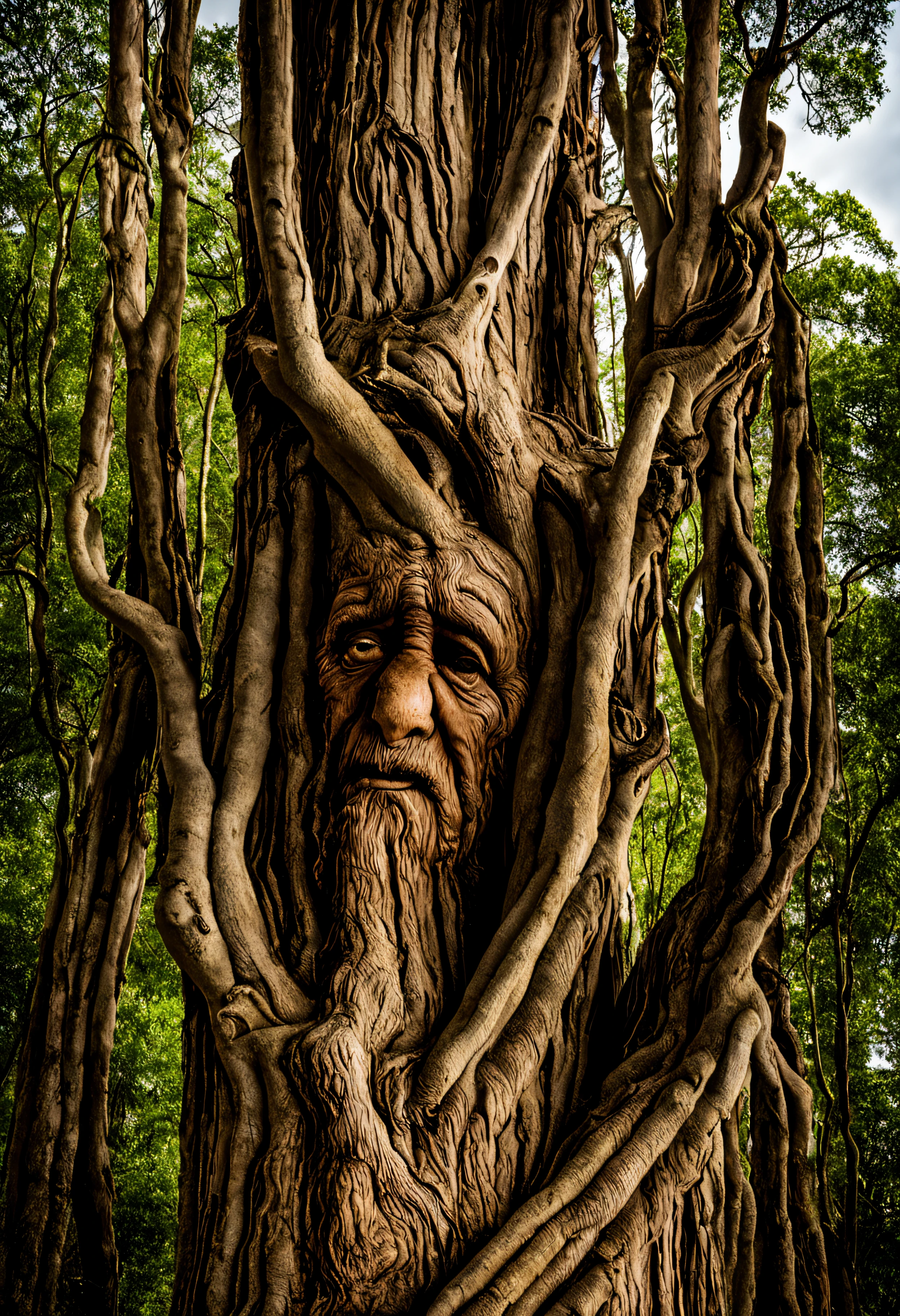 A close up of a tree with a face in the middle of it - SeaArt AI
